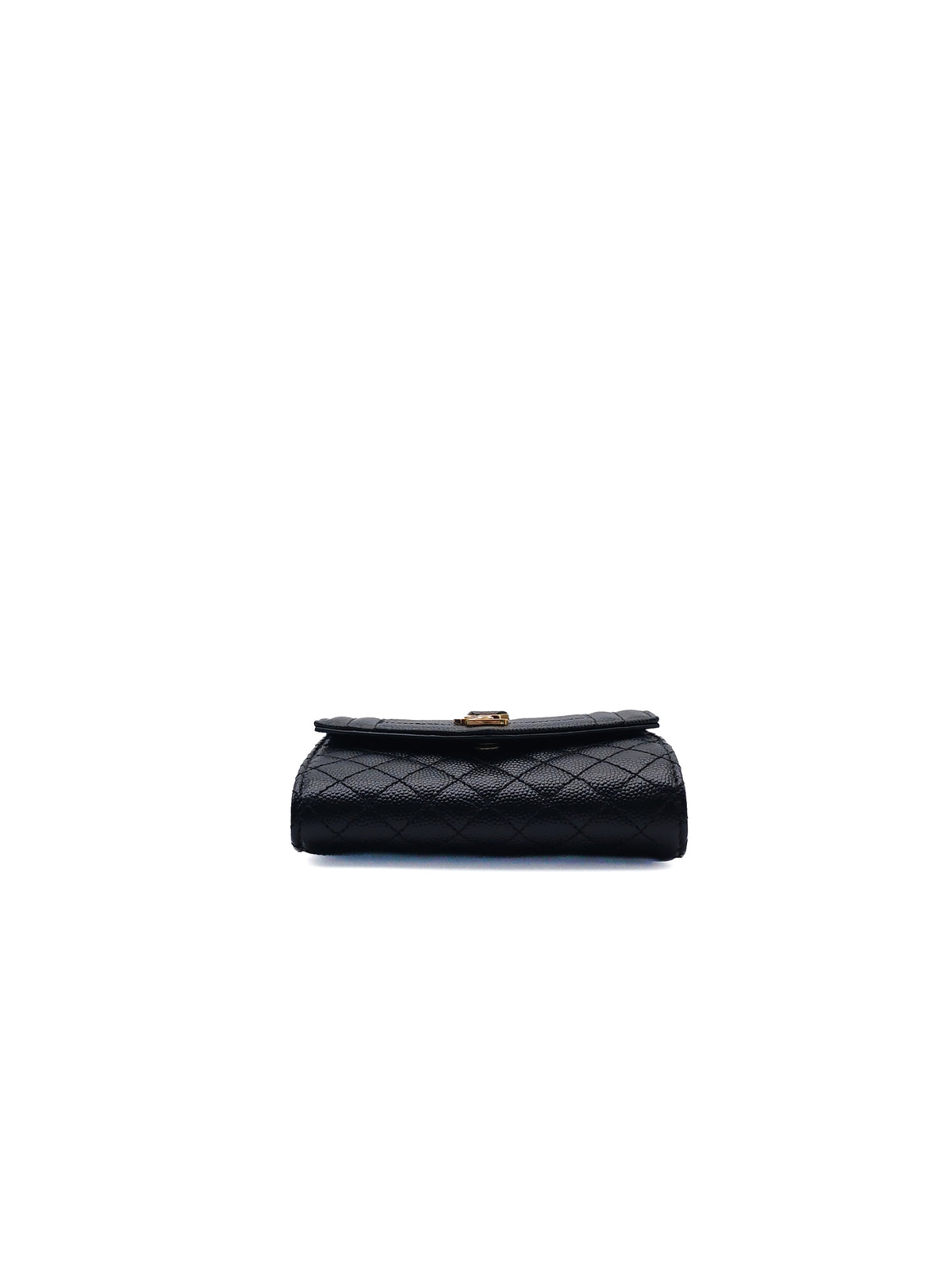 Yves Saint Laurent Envelope Tri-fold Wallet in Black Quilted Grained De Poudre Calfskin Leather and Gold Hardware