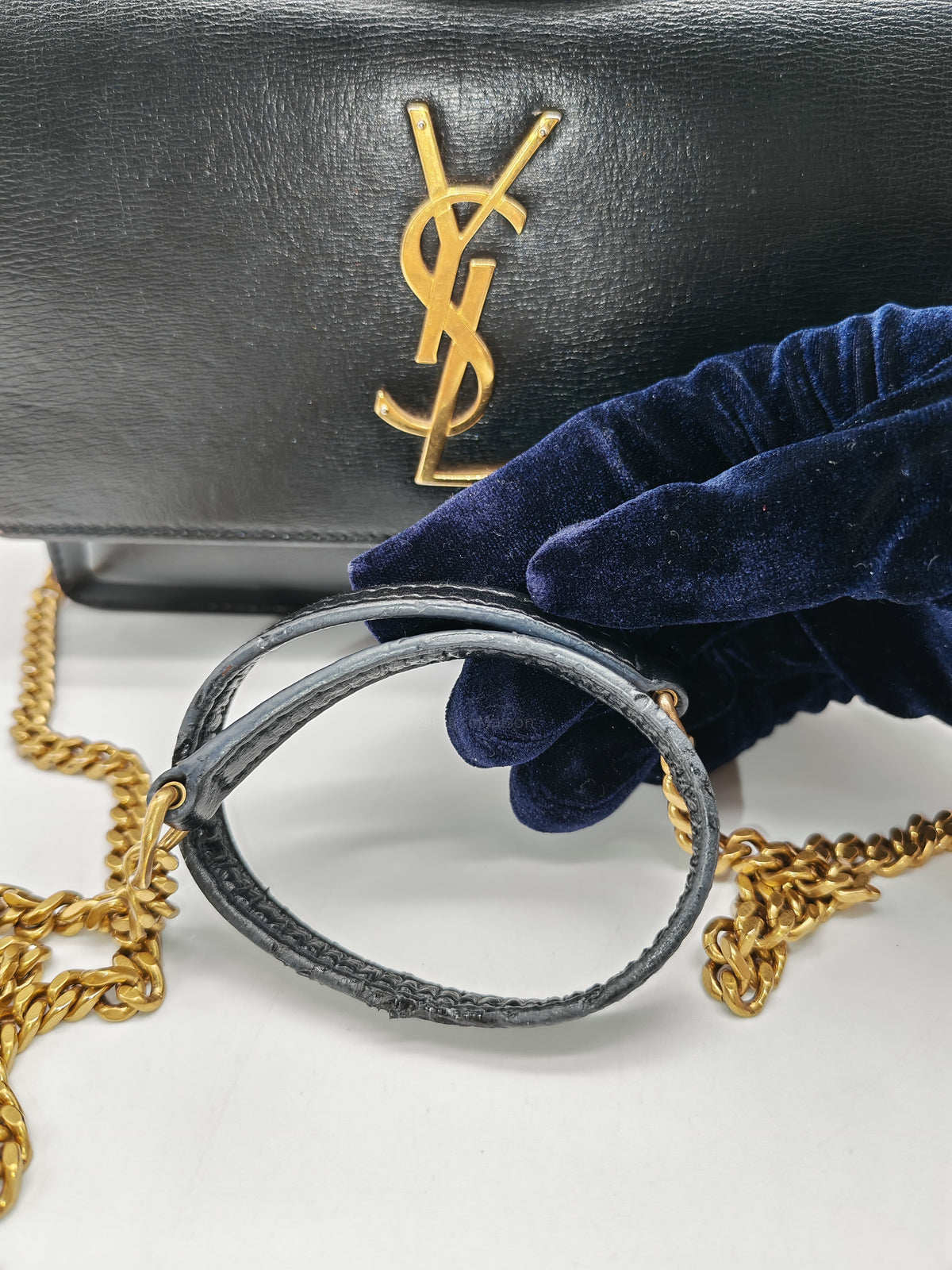 Yves Saint Laurent Sunset Mini Top Handle Bag in Black Calfskin Leather and Gold Hardware