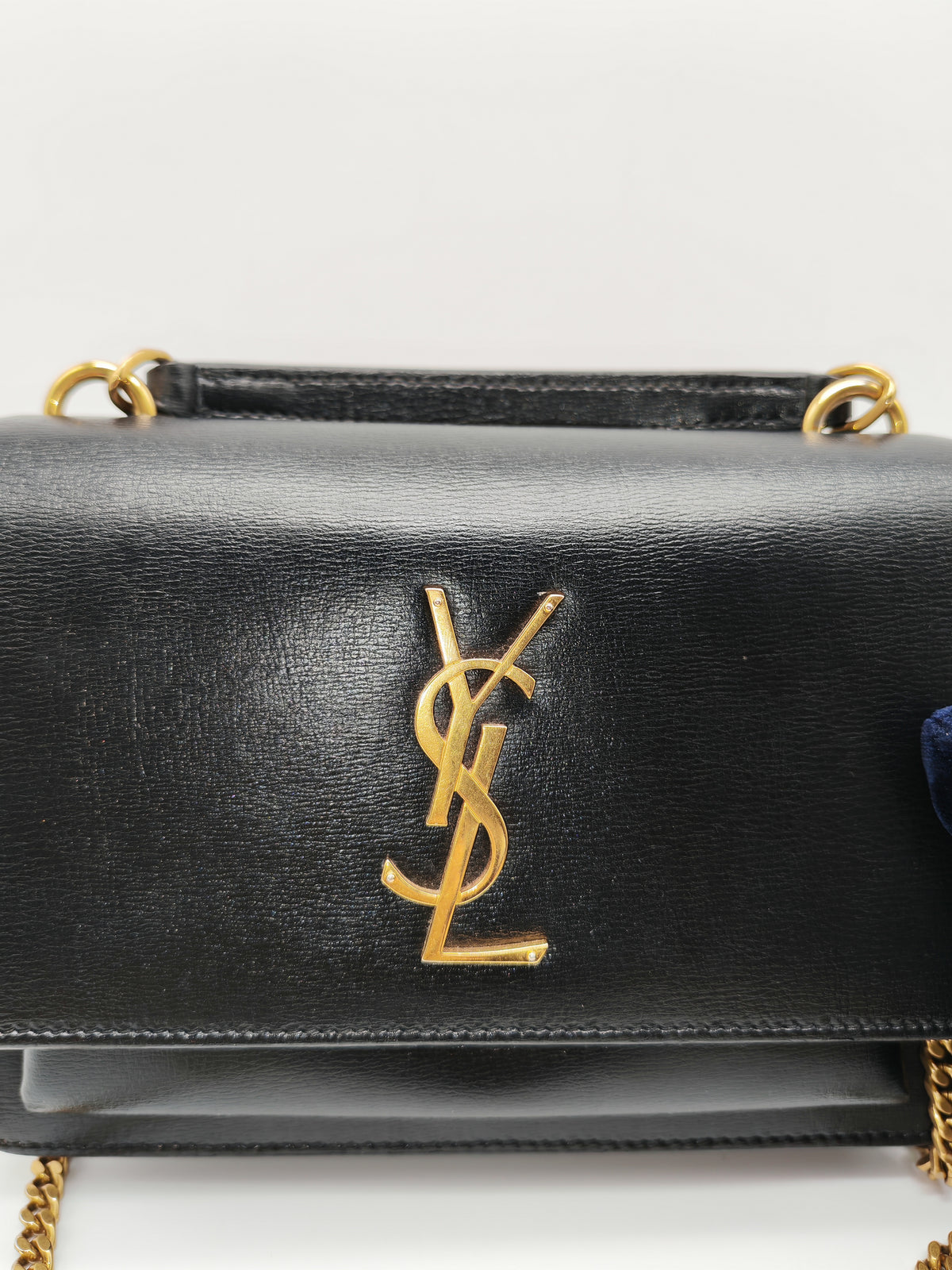 Yves Saint Laurent Sunset Mini Top Handle Bag in Black Calfskin Leather and Gold Hardware