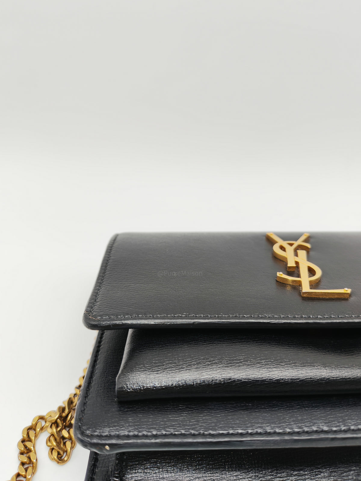 Yves Saint Laurent Sunset Mini Top Handle Bag in Black Calfskin Leather and Gold Hardware