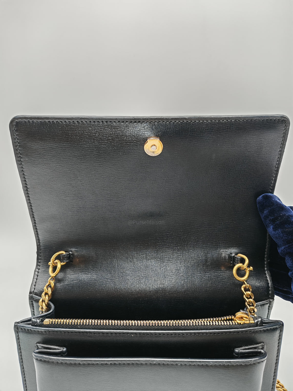 Yves Saint Laurent Sunset Mini Top Handle Bag in Black Calfskin Leather and Gold Hardware
