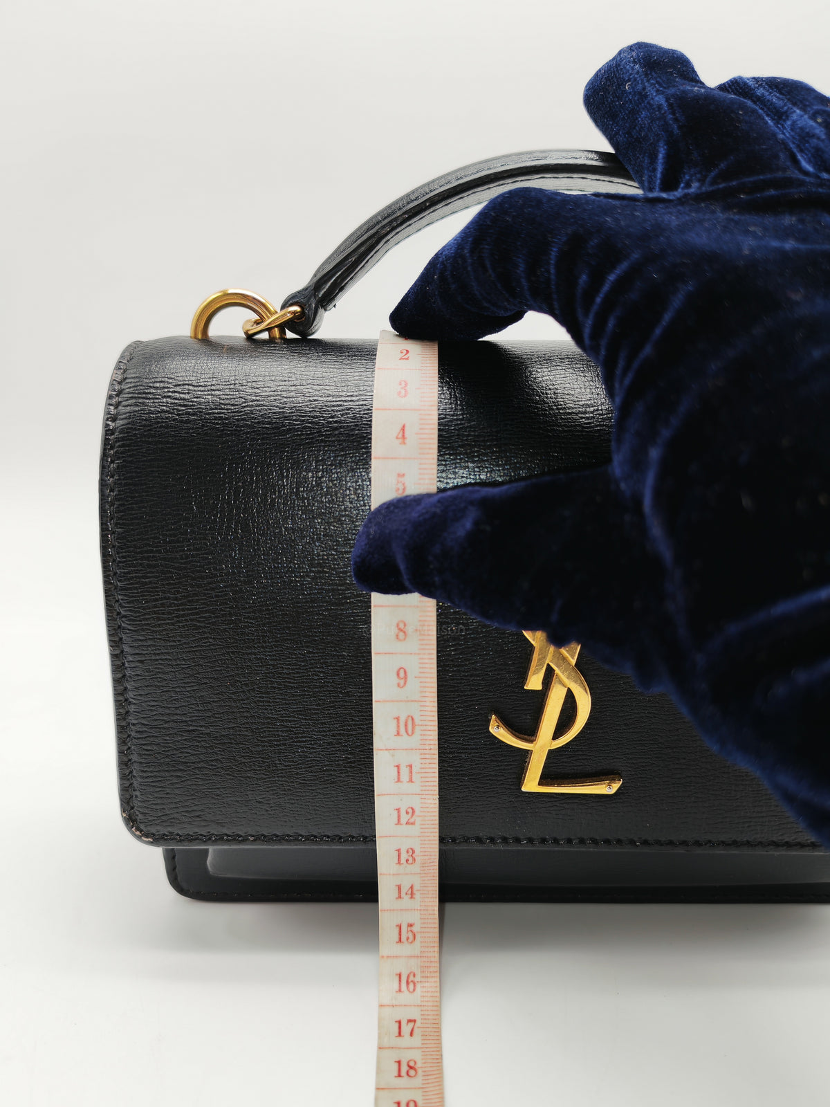 Yves Saint Laurent Sunset Mini Top Handle Bag in Black Calfskin Leather and Gold Hardware
