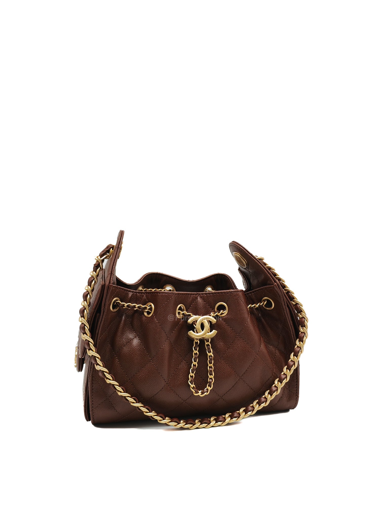 Chanel 25 Mini Chocolate Brown Caviar Leather and Aged Gold Hardware Microchip