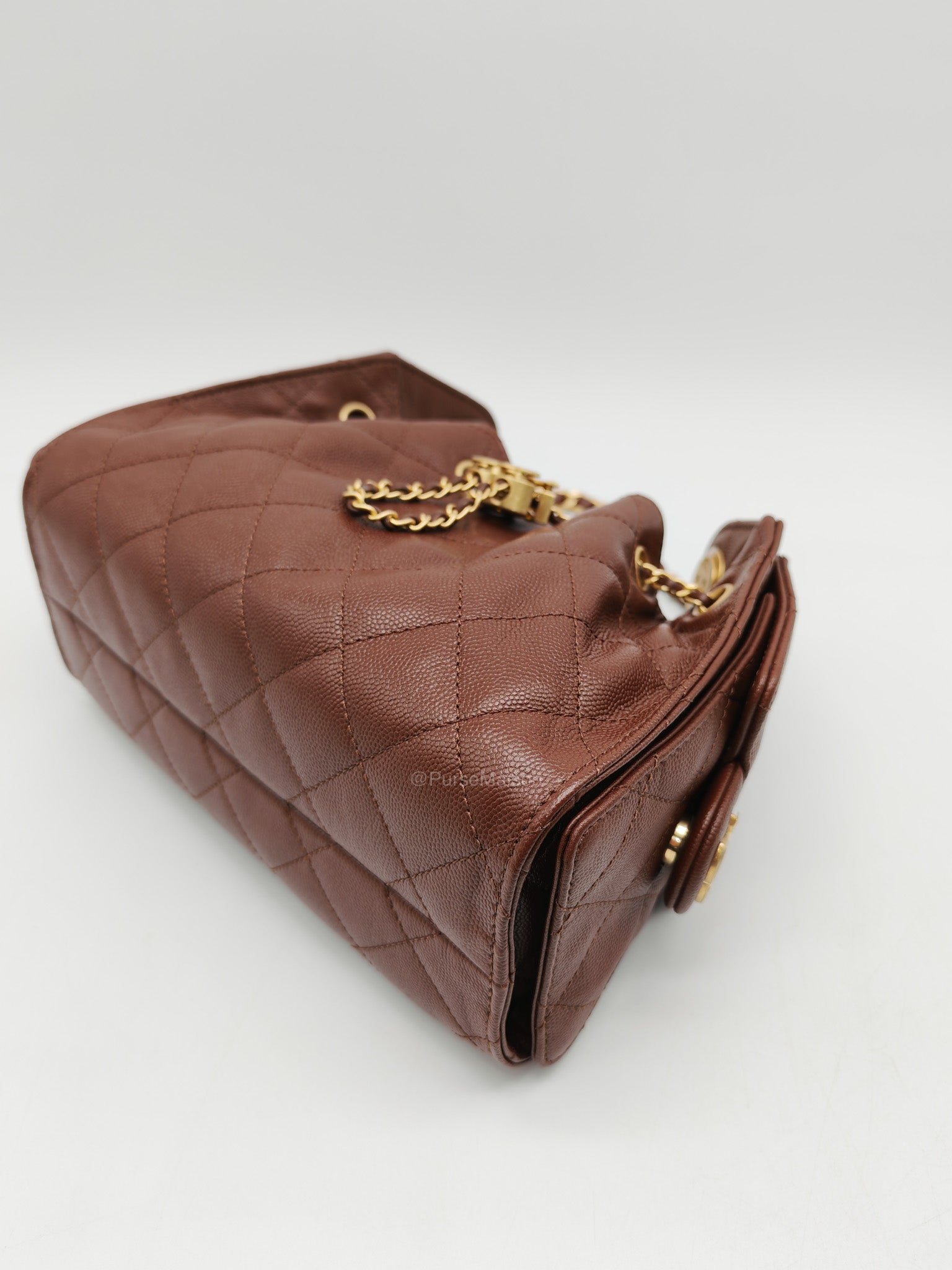 Chanel 25 Mini Chocolate Brown Caviar Leather and Aged Gold Hardware Microchip