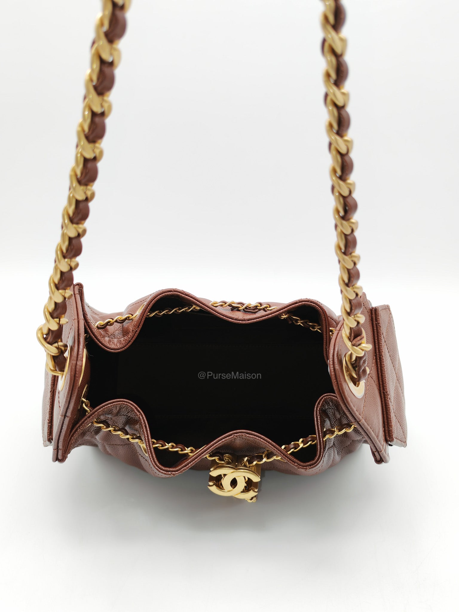 Chanel 25 Mini Chocolate Brown Caviar Leather and Aged Gold Hardware Microchip