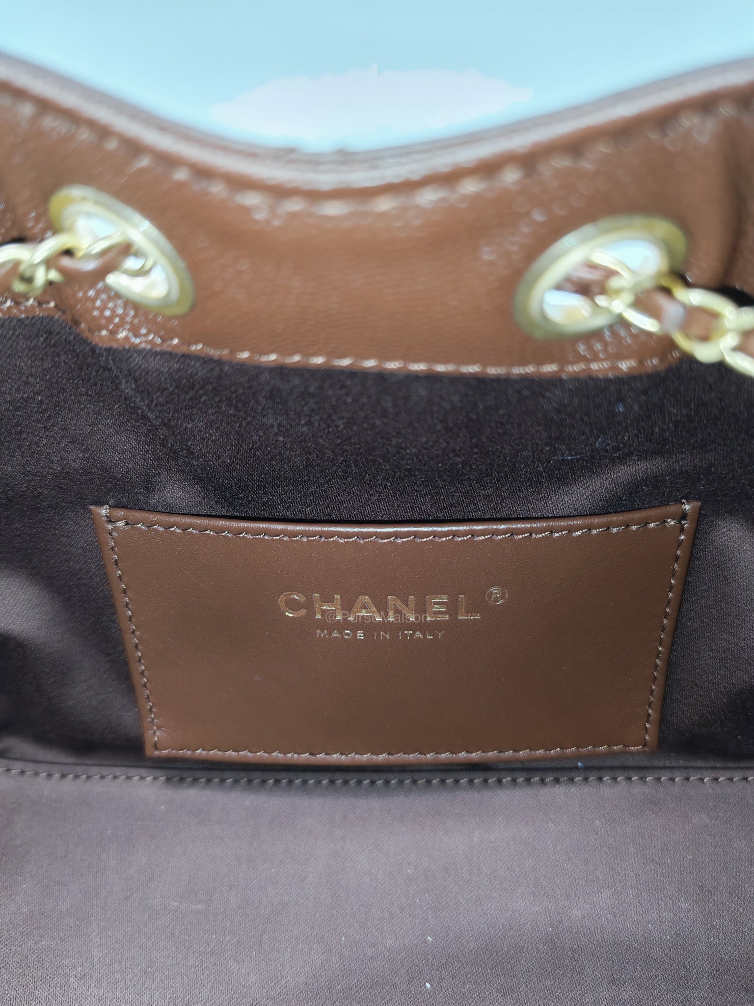 Chanel 25 Mini Chocolate Brown Caviar Leather and Aged Gold Hardware Microchip
