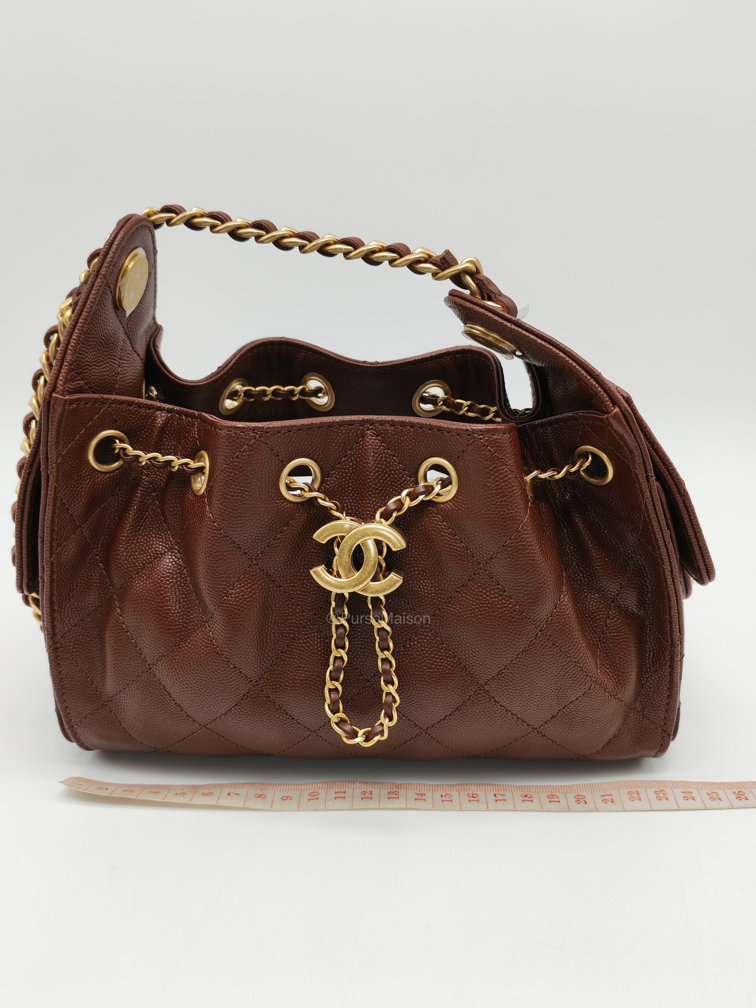Chanel 25 Mini Chocolate Brown Caviar Leather and Aged Gold Hardware Microchip