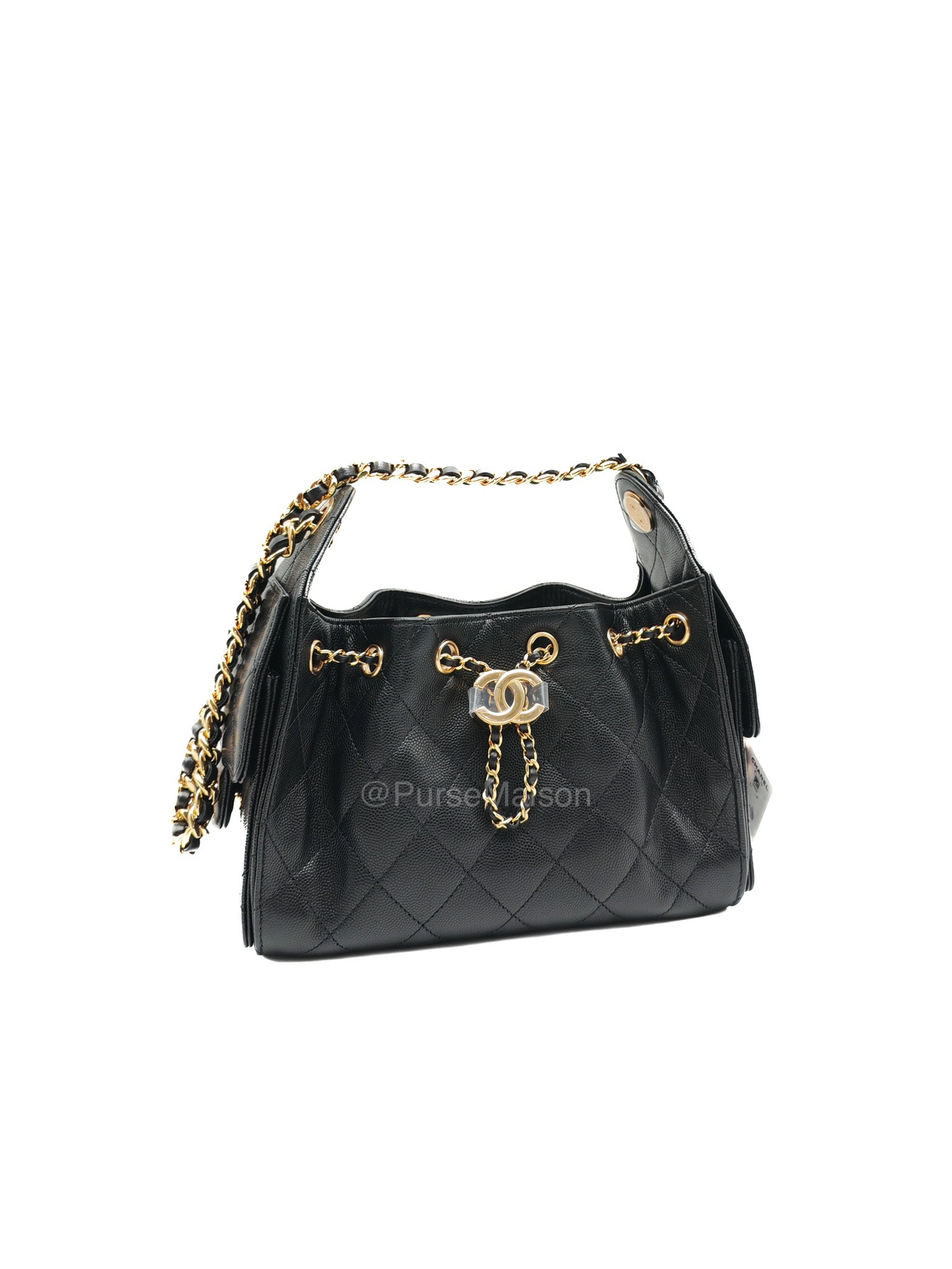 Chanel 25 Mini in Black Caviar Leather and Shiny Gold Hardware (Microchip)