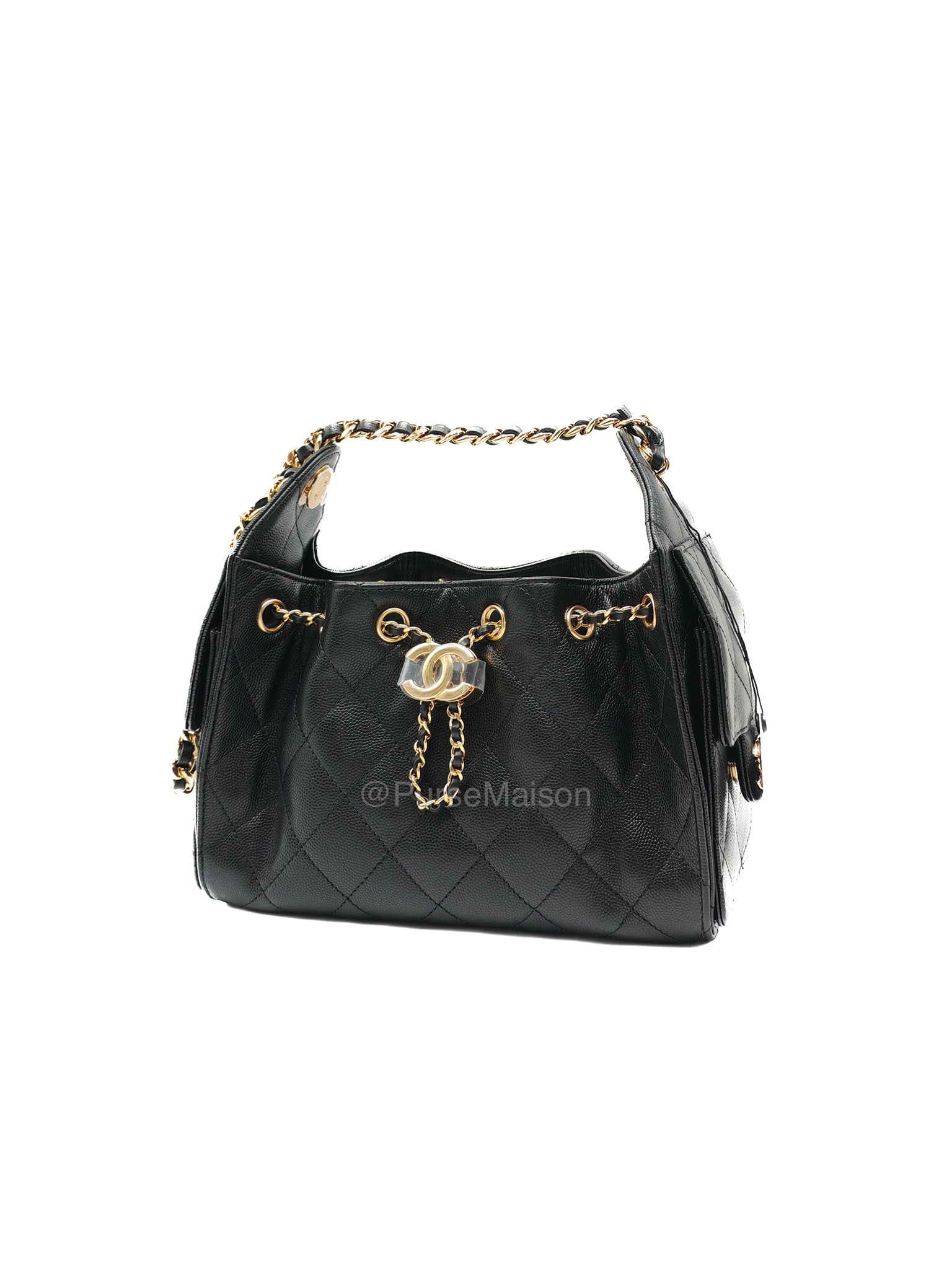 Chanel 25 Mini in Black Caviar Leather and Shiny Gold Hardware (Microchip)