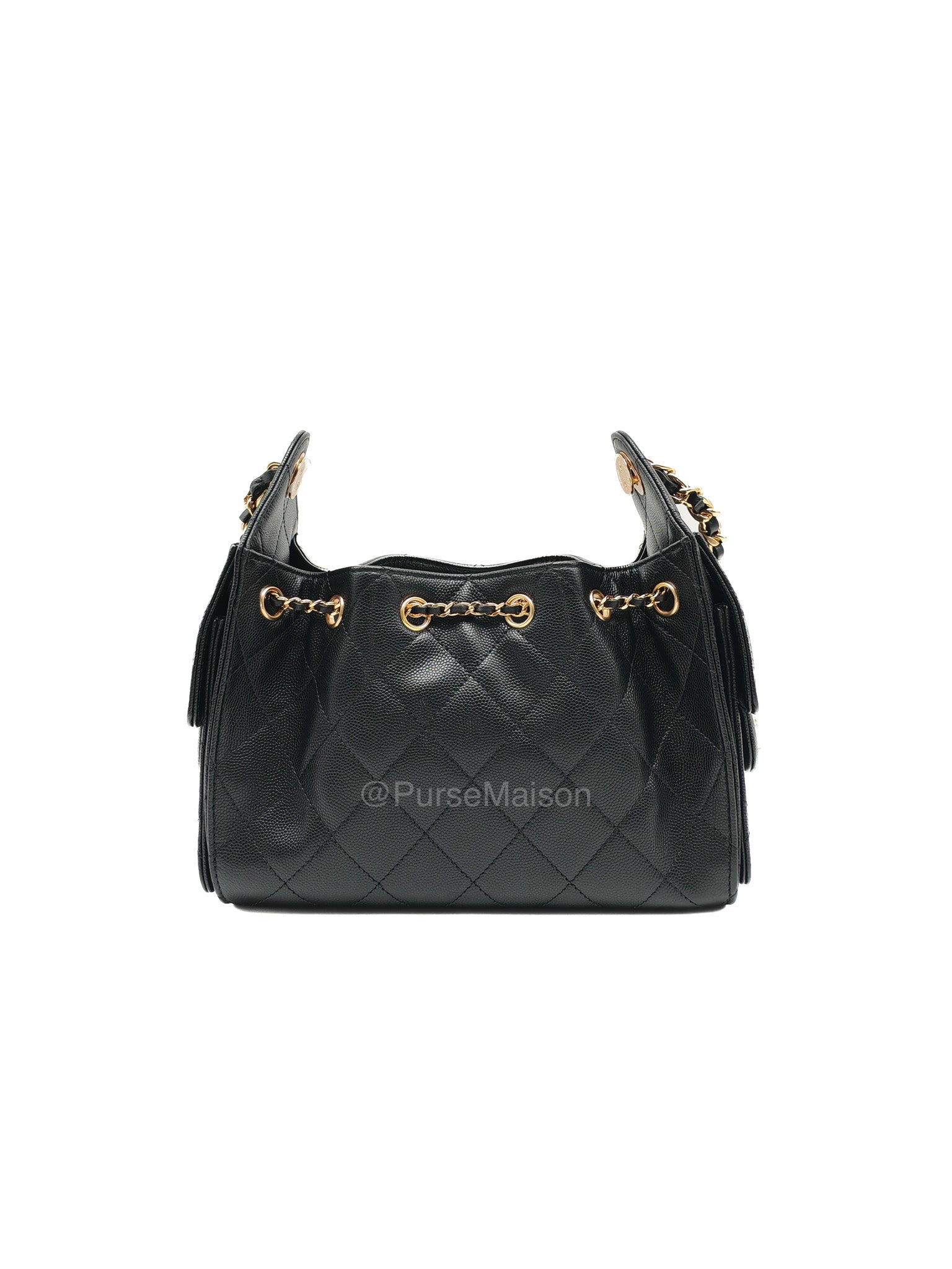 Chanel 25 Mini in Black Caviar Leather and Shiny Gold Hardware (Microchip)
