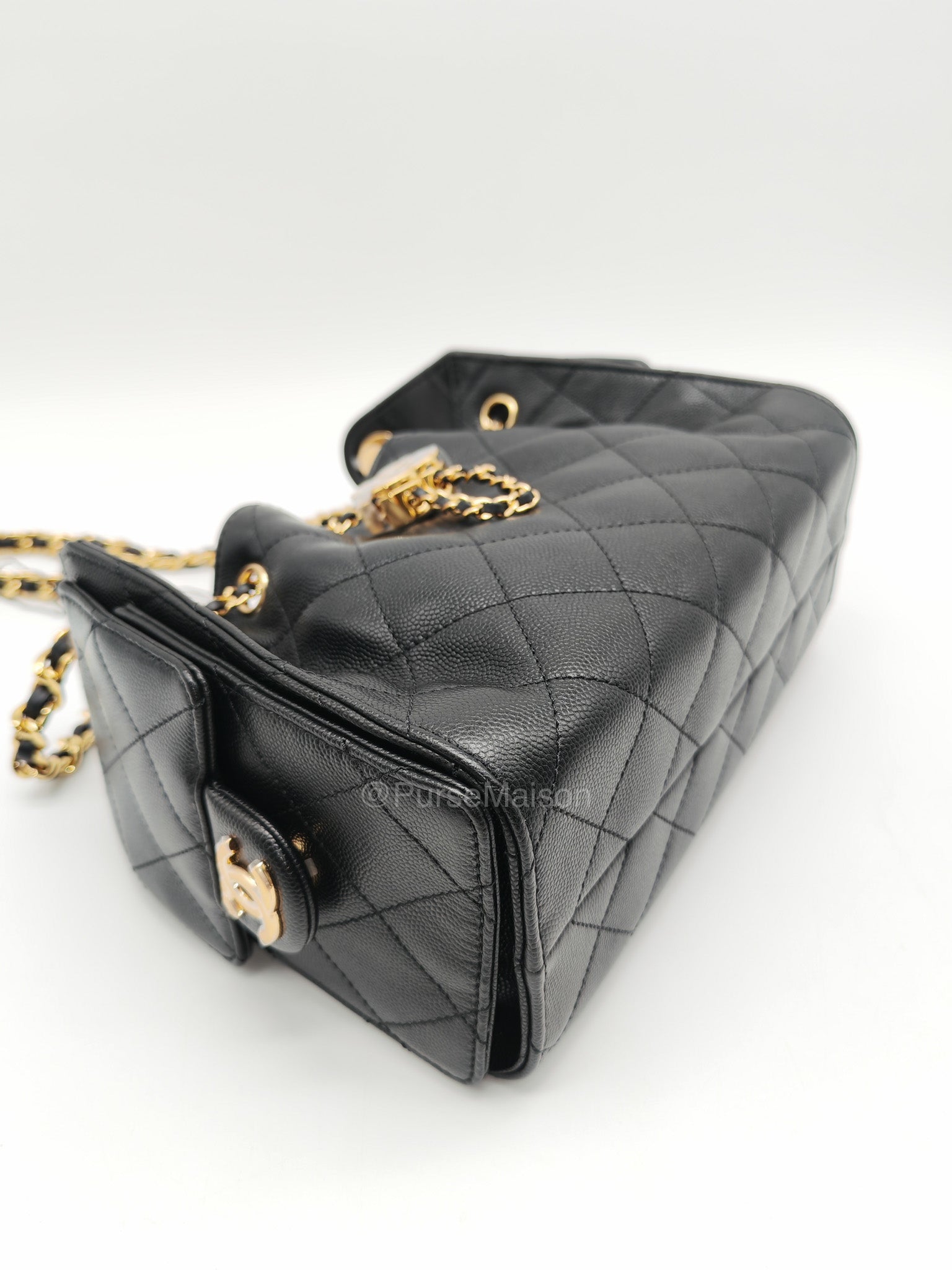 Chanel 25 Mini in Black Caviar Leather and Shiny Gold Hardware (Microchip)