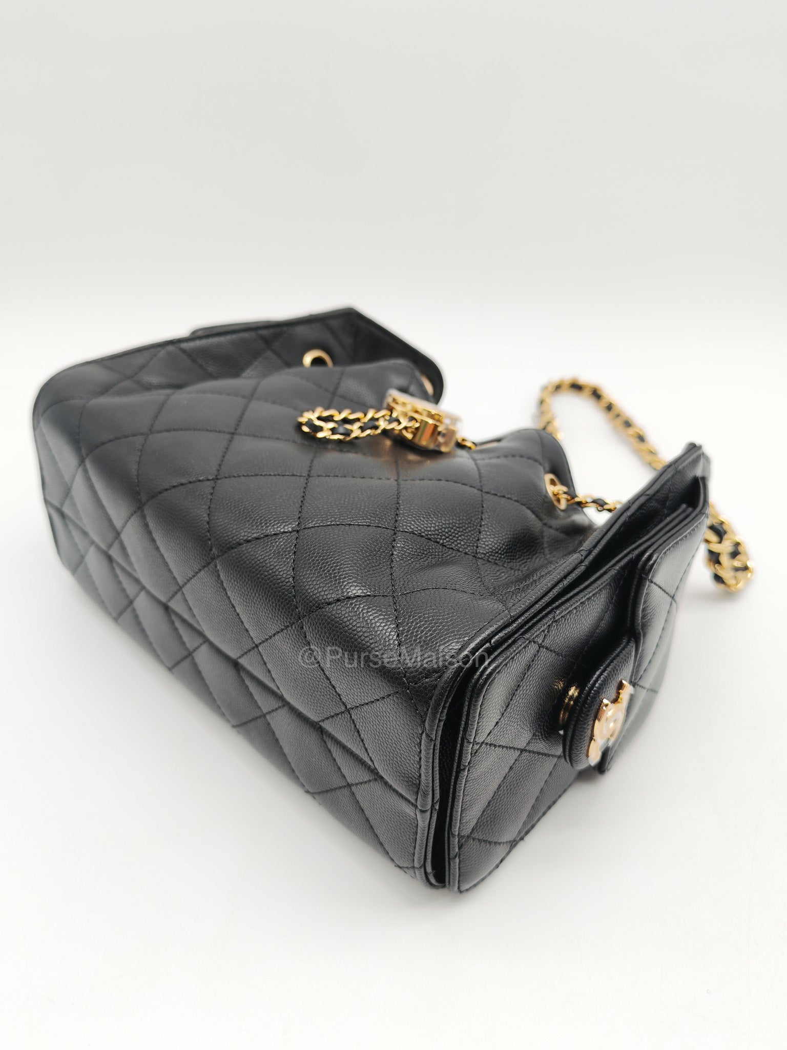 Chanel 25 Mini in Black Caviar Leather and Shiny Gold Hardware (Microchip)