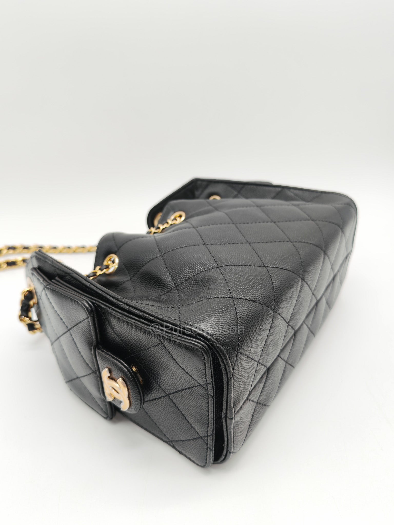 Chanel 25 Mini in Black Caviar Leather and Shiny Gold Hardware (Microchip)