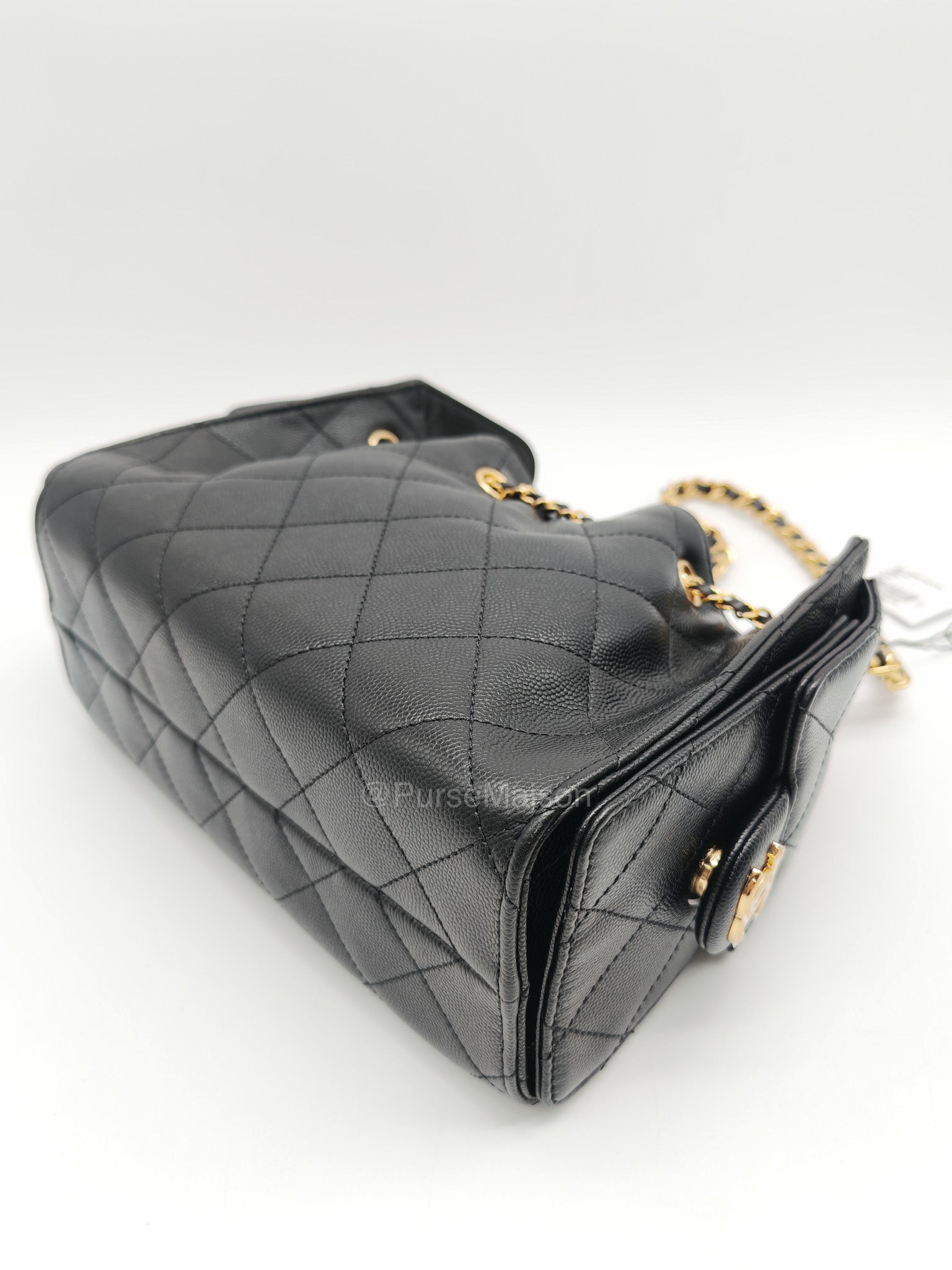 Chanel 25 Mini in Black Caviar Leather and Shiny Gold Hardware (Microchip)