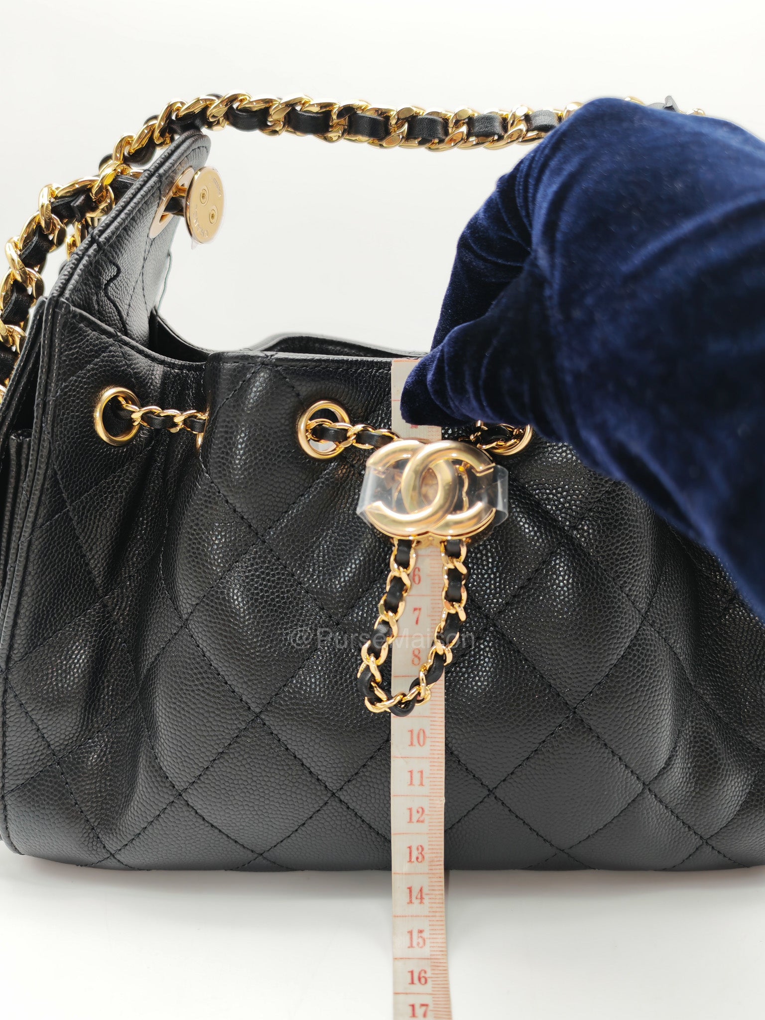 Chanel 25 Mini in Black Caviar Leather and Shiny Gold Hardware (Microchip)
