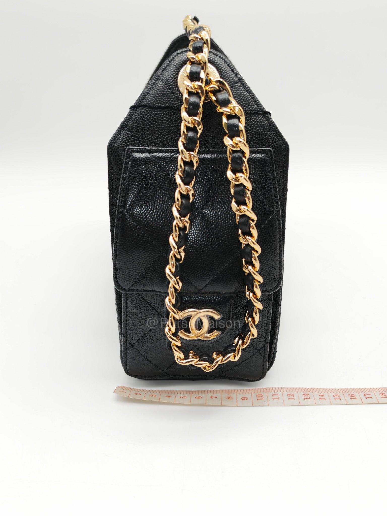 Chanel 25 Mini in Black Caviar Leather and Shiny Gold Hardware (Microchip)