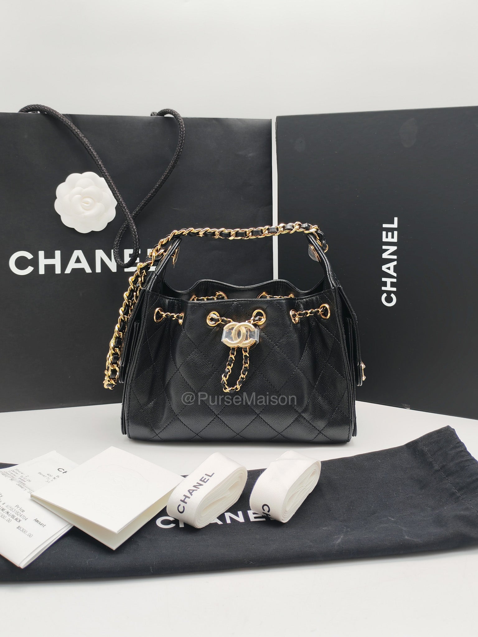 Chanel 25 Mini in Black Caviar Leather and Shiny Gold Hardware (Microchip)