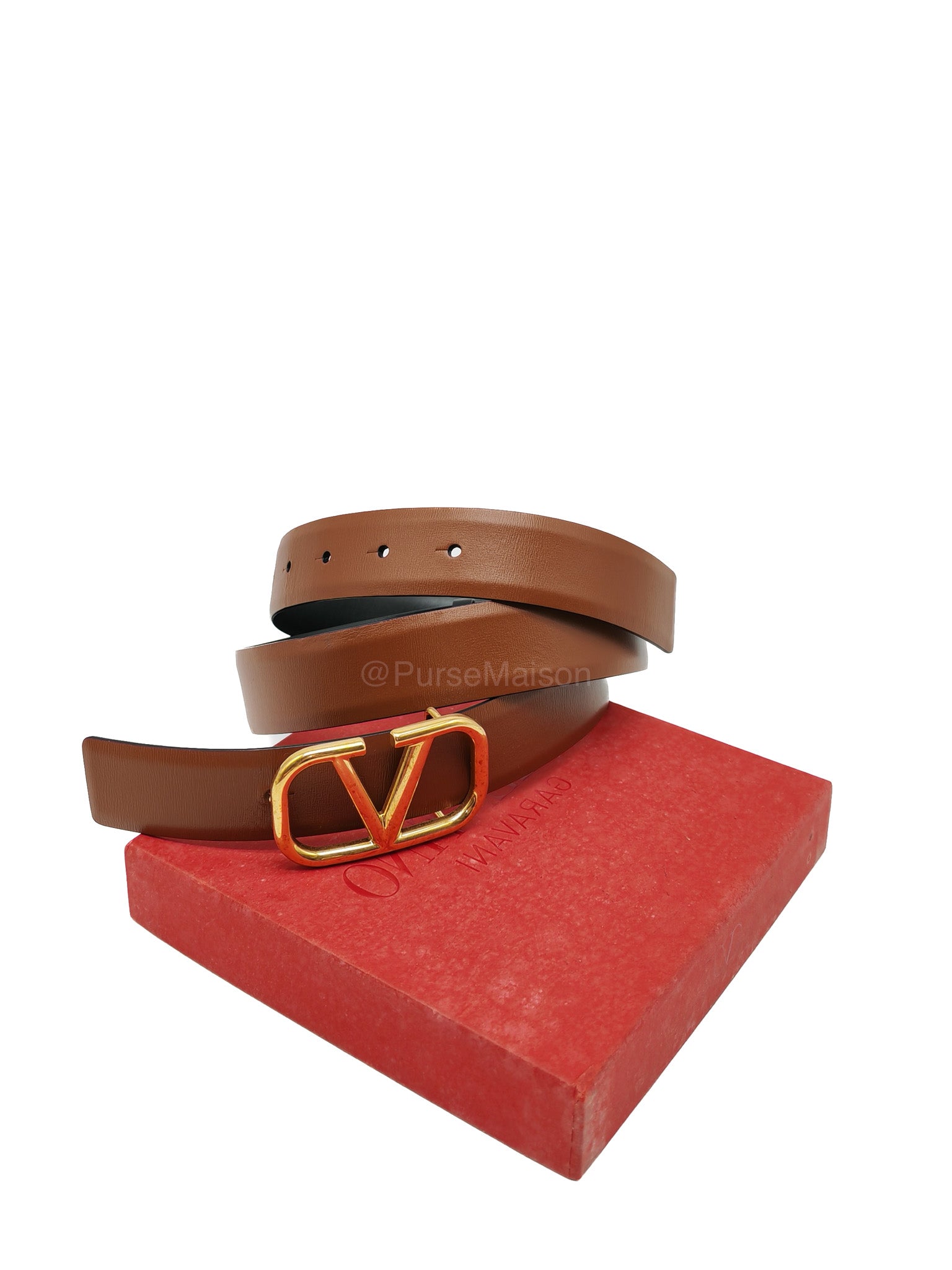 Valentino Garavani Reversible VLogo Signature Belt in Brown/Black