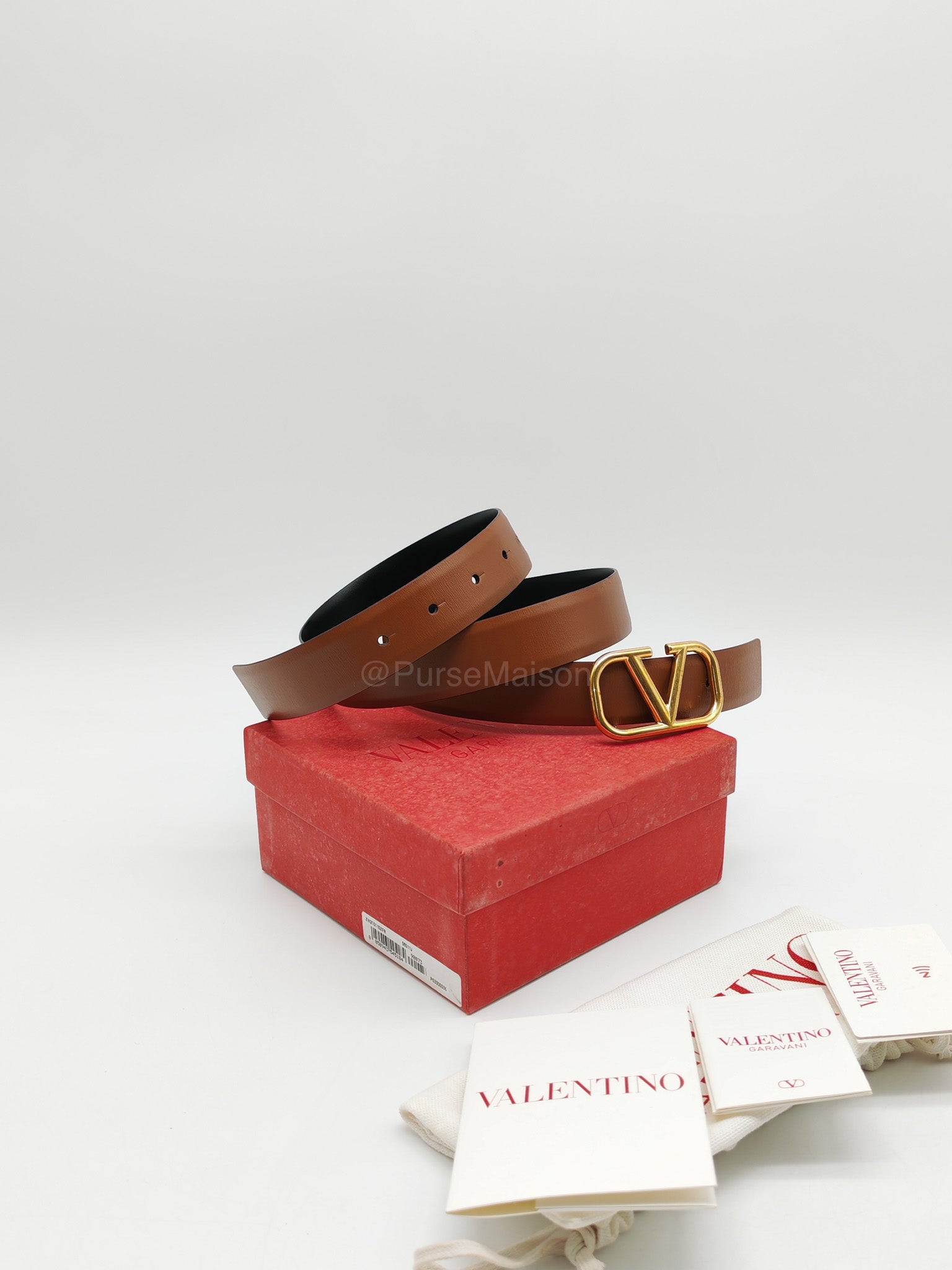 Valentino Garavani Reversible VLogo Signature Belt in Brown/Black