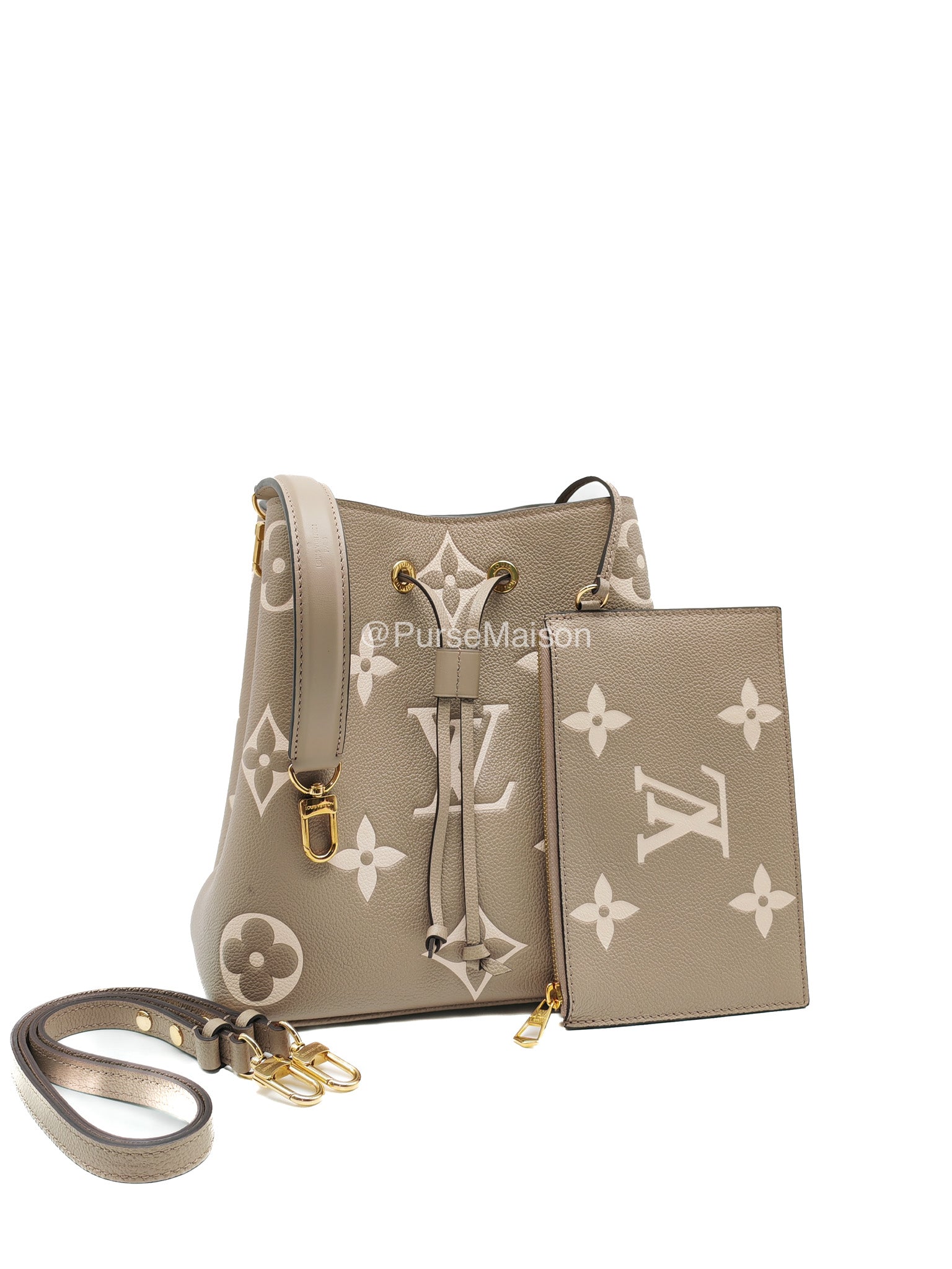 Louis Vuitton Neo Noe MM in Bicolor Monogram Tourterelle Empreinte Leather (Microchip)