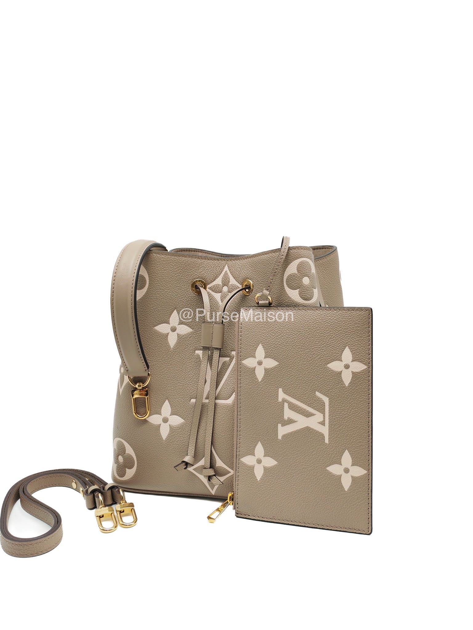 Louis Vuitton Neo Noe MM in Bicolor Monogram Tourterelle Empreinte Leather (Microchip)