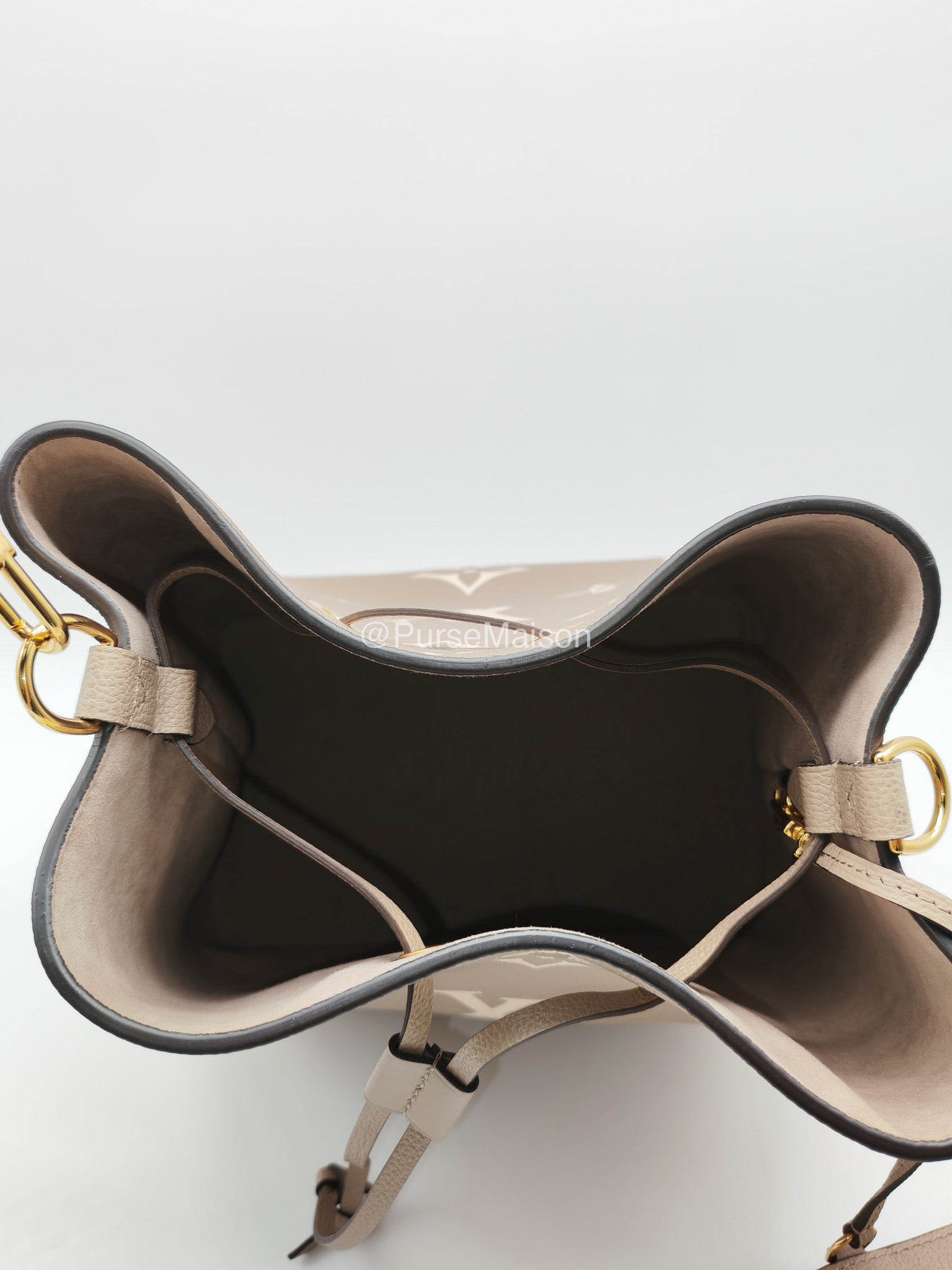 Louis Vuitton Neo Noe MM in Bicolor Monogram Tourterelle Empreinte Leather (Microchip)