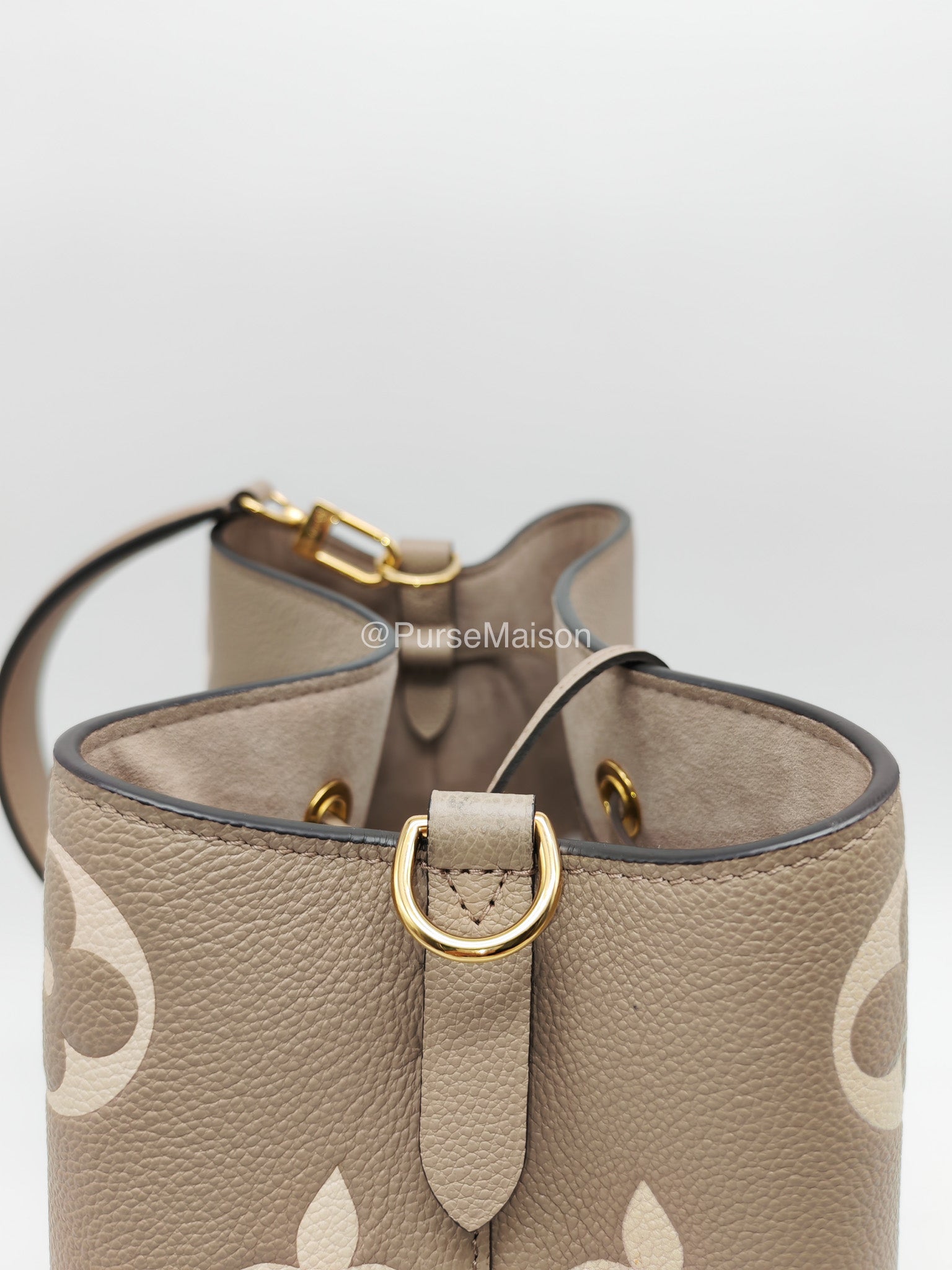 Louis Vuitton Neo Noe MM in Bicolor Monogram Tourterelle Empreinte Leather (Microchip)