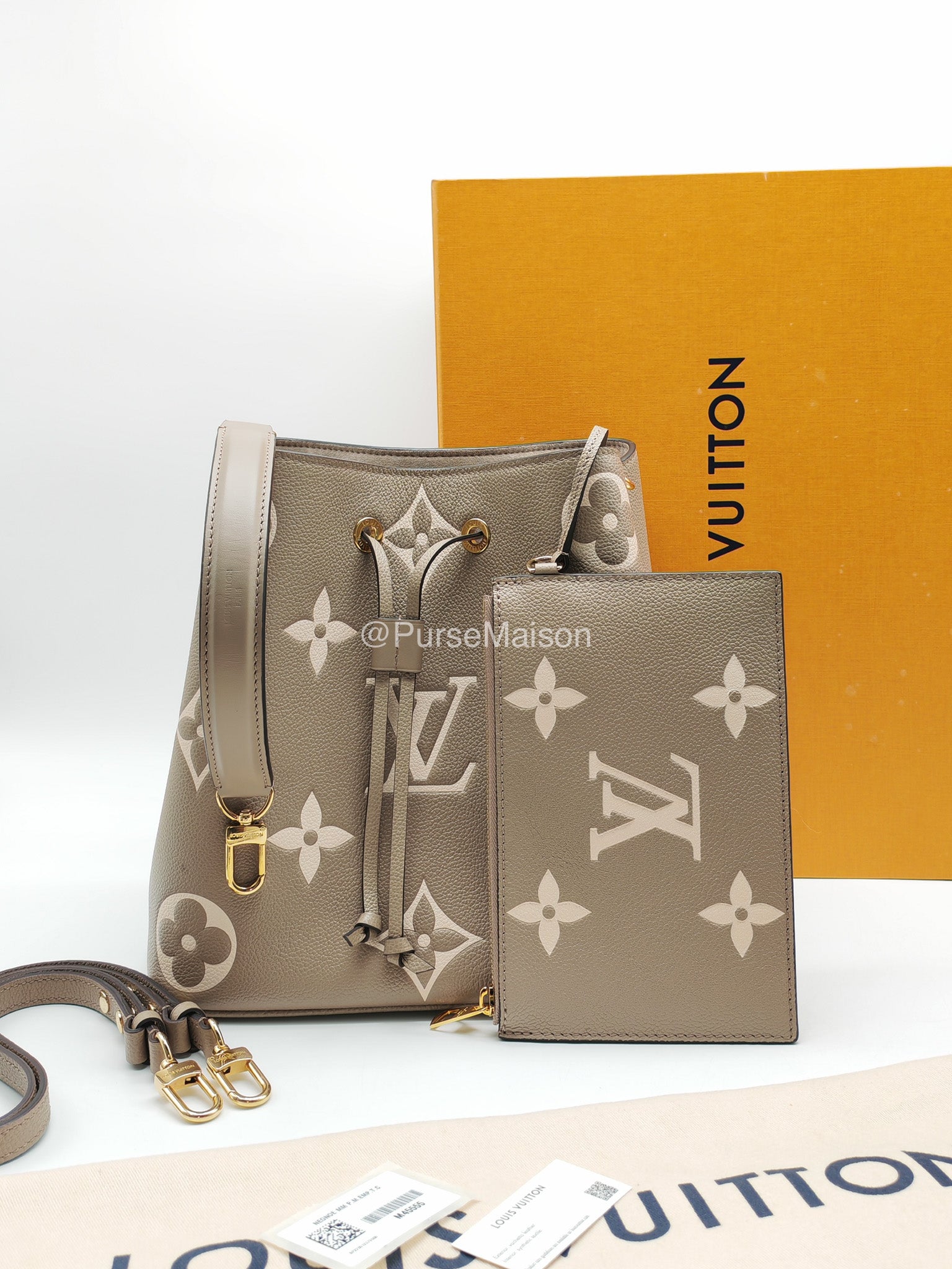 Louis Vuitton Neo Noe MM in Bicolor Monogram Tourterelle Empreinte Leather (Microchip)