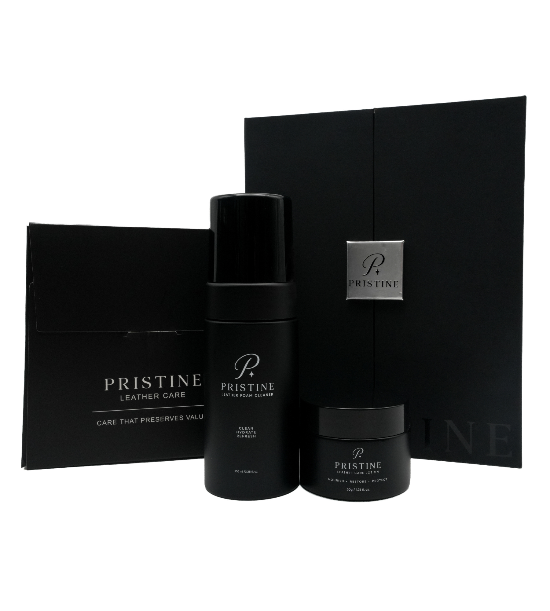Pristine Leather Care System – Foam Cleaner 100ml, Care Lotion 50g & Cloth