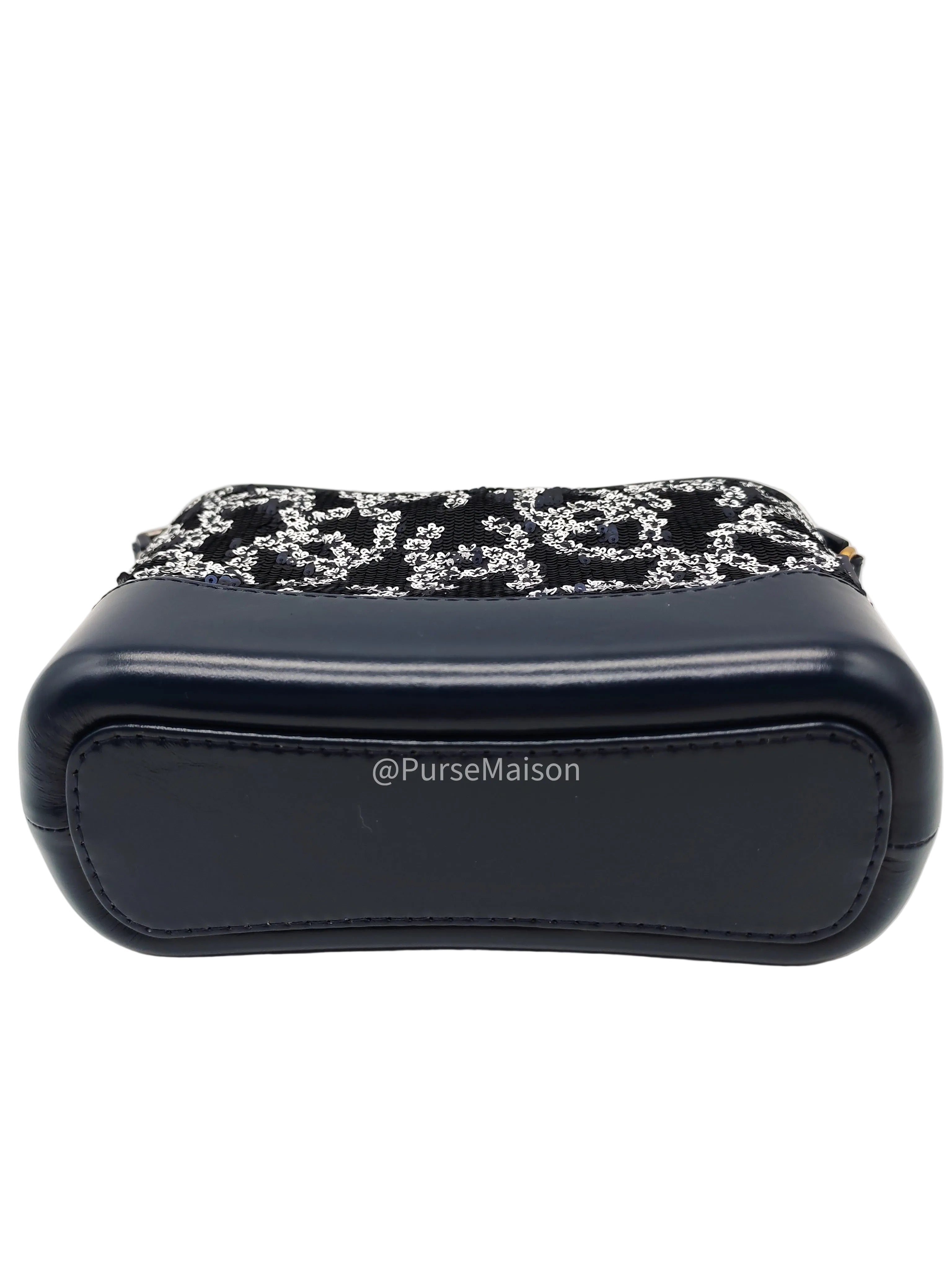 Chanel Gabrielle Hobo Bag Small in Sequin Logo Motif Navy Blue/White Mix Hardware (Series 27)