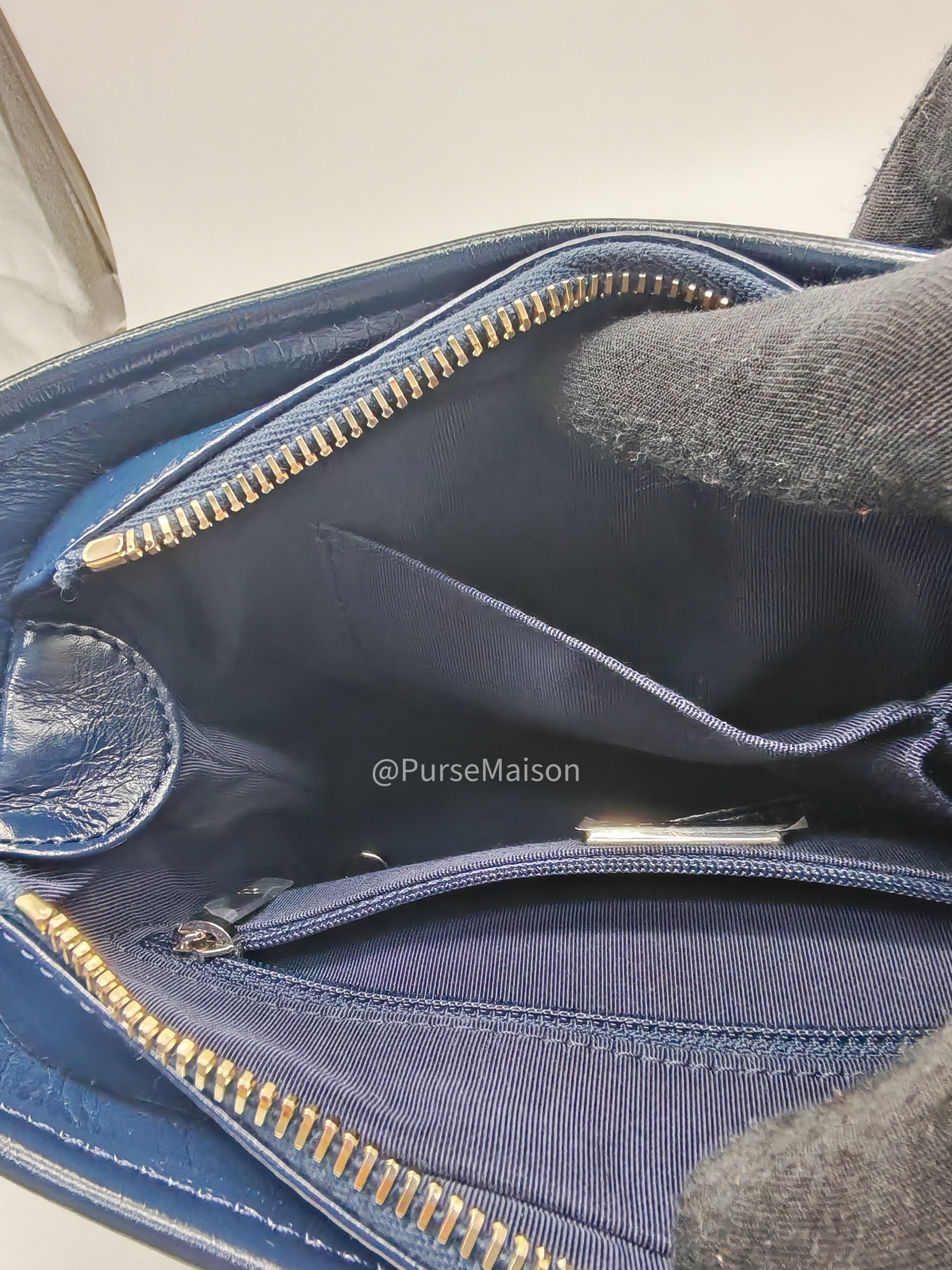 Chanel Gabrielle Hobo Bag Small in Sequin Logo Motif Navy Blue/White Mix Hardware (Series 27)
