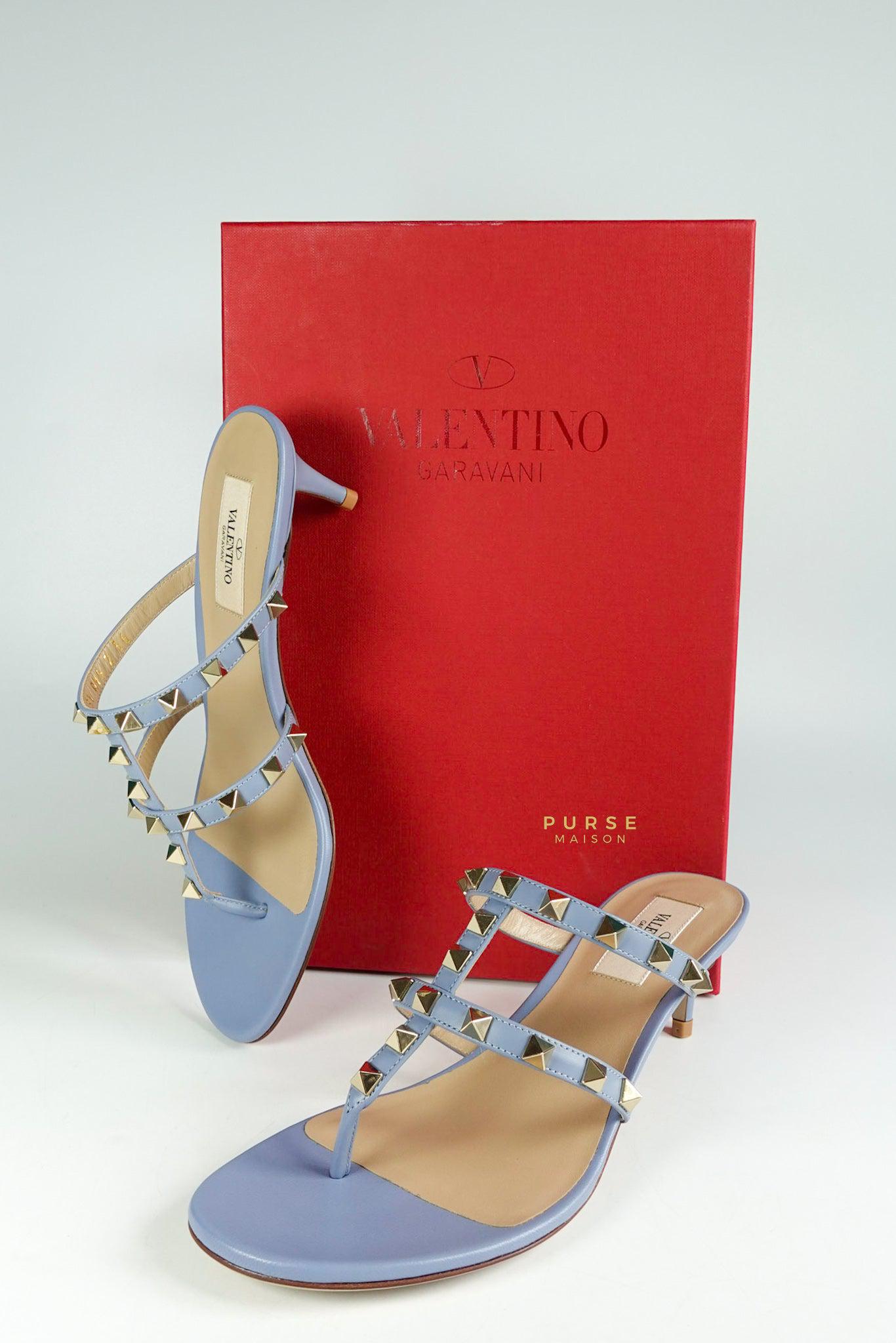 Valentino Garavani Rockstud Kitten Heel Slide Sandals in Niagara (Blue) Size 36 EUR (23cm)