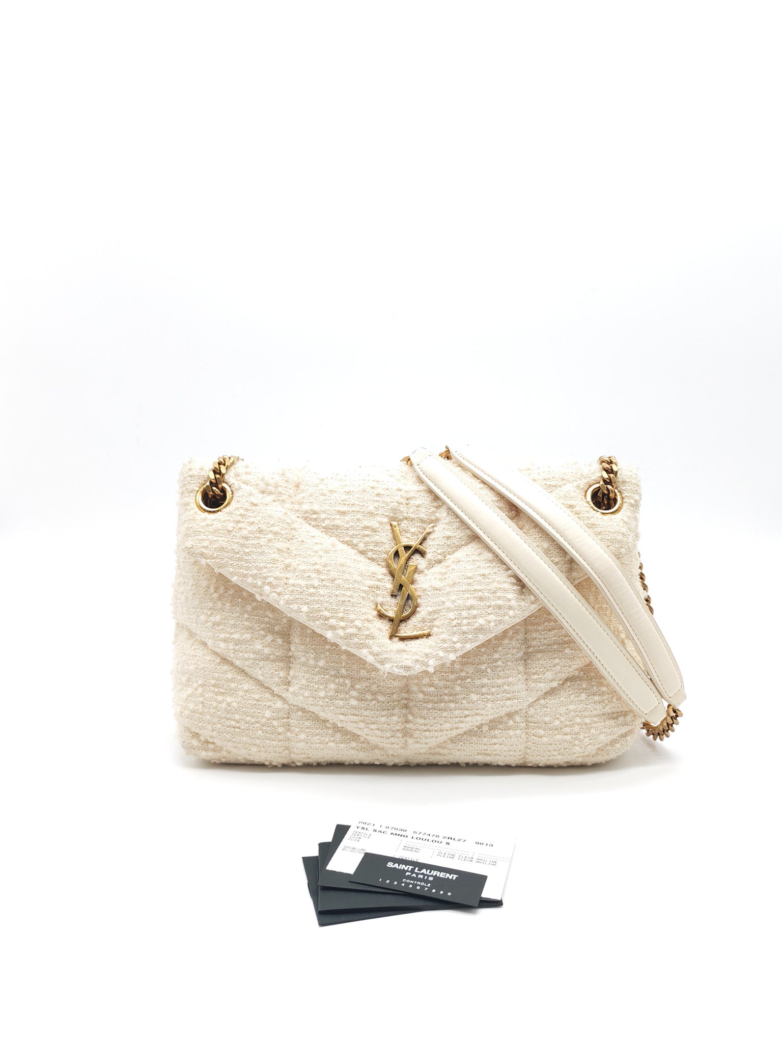 Loulou Puffer Bag Medium in Boucle Tweed Canvas & Gold Hardware