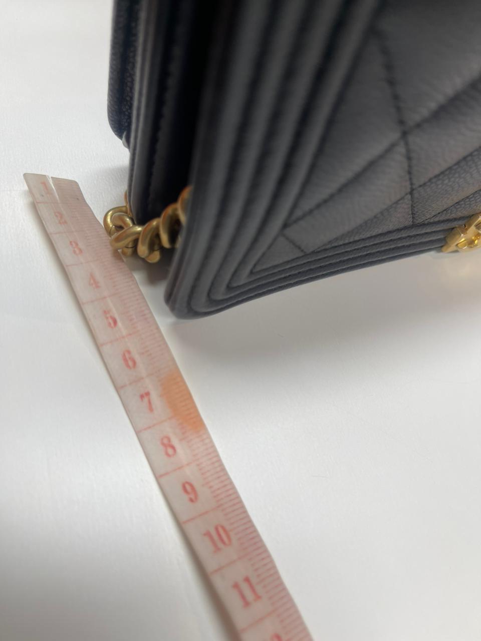 Chanel Boy Wallet On Chain in Black Quilted Caviar Leather and Aged Gold Hardware Microchip