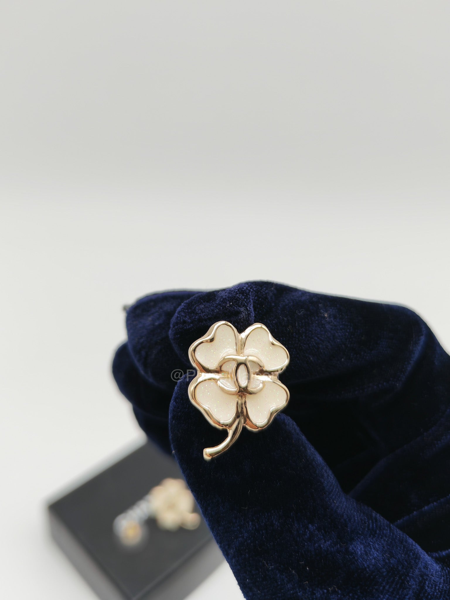 Chanel White Enamel Four-Leaf Clover CC Earrings