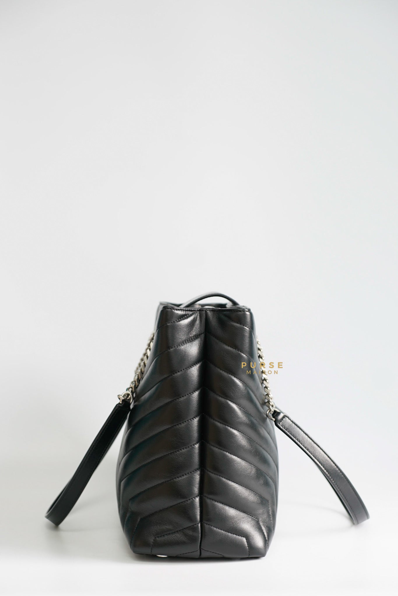 YSL Loulou Large Tote Bag in Black Quilted Y Leather and Silver Hardware