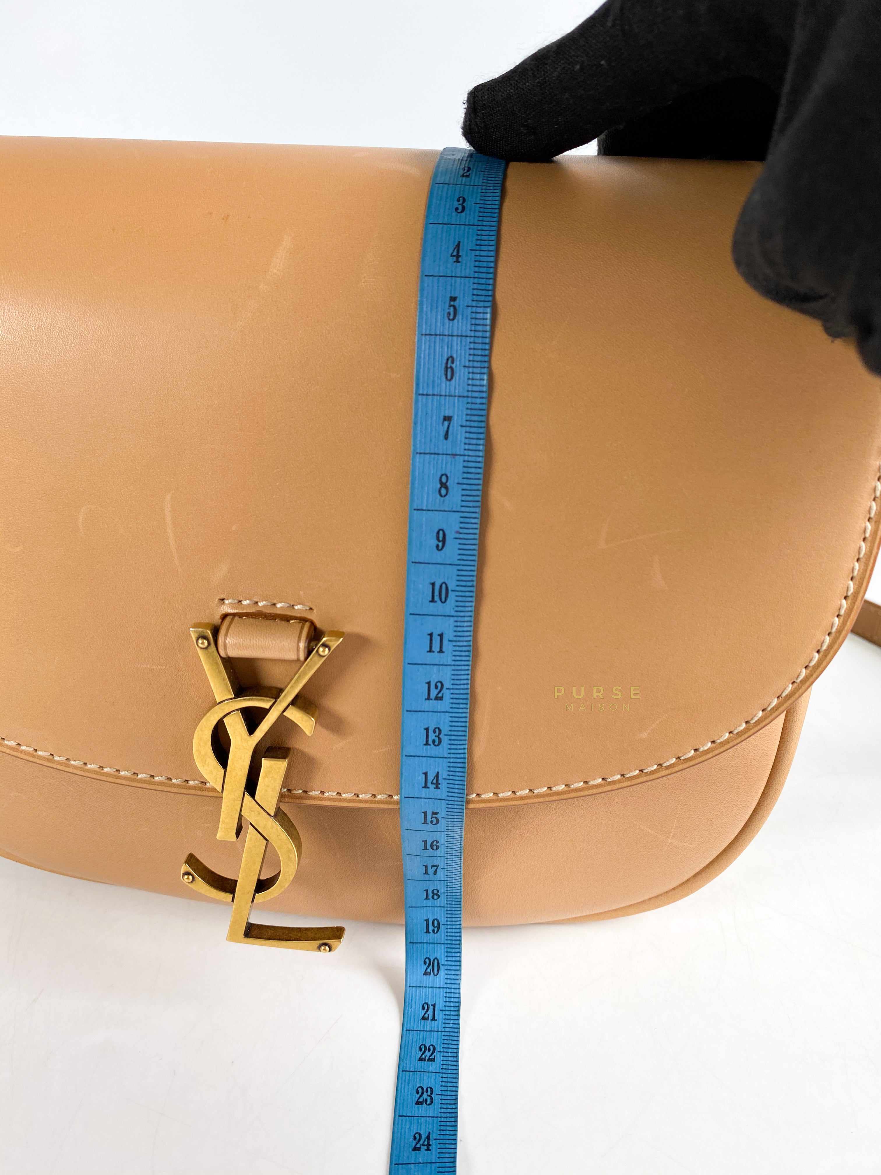 YSL Monogram Kaia Medium Dark Beige Leather Bag and Gold Hardware