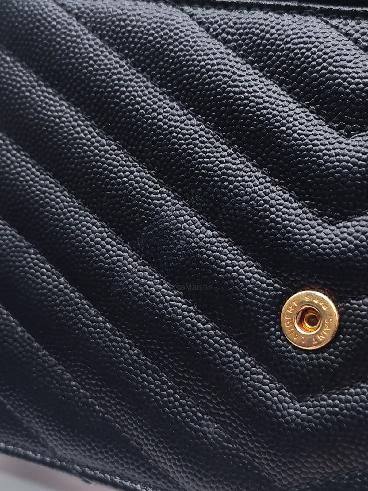 Yves Saint Laurent Portefeuille Wallet on Chain in Black Chevron Graine De Poudre Leather Gold Hardware