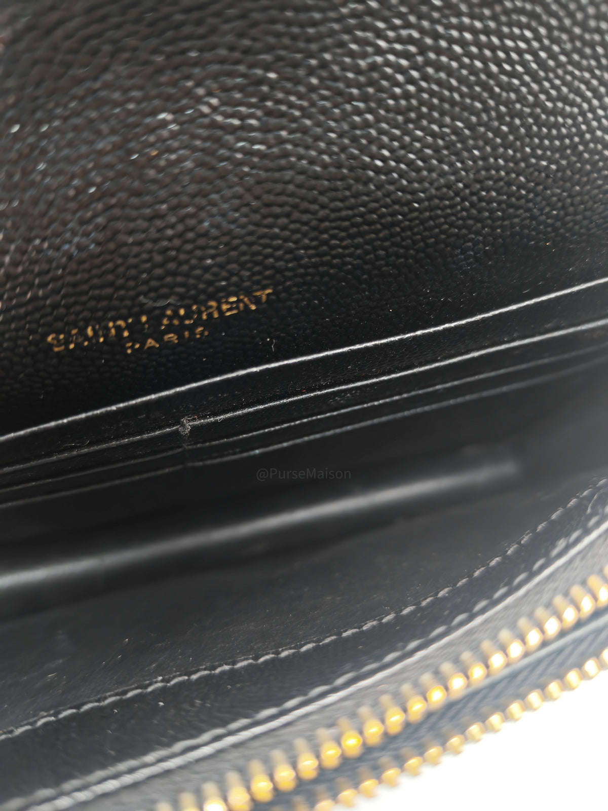 Yves Saint Laurent Portefeuille Wallet on Chain in Black Chevron Graine De Poudre Leather Gold Hardware