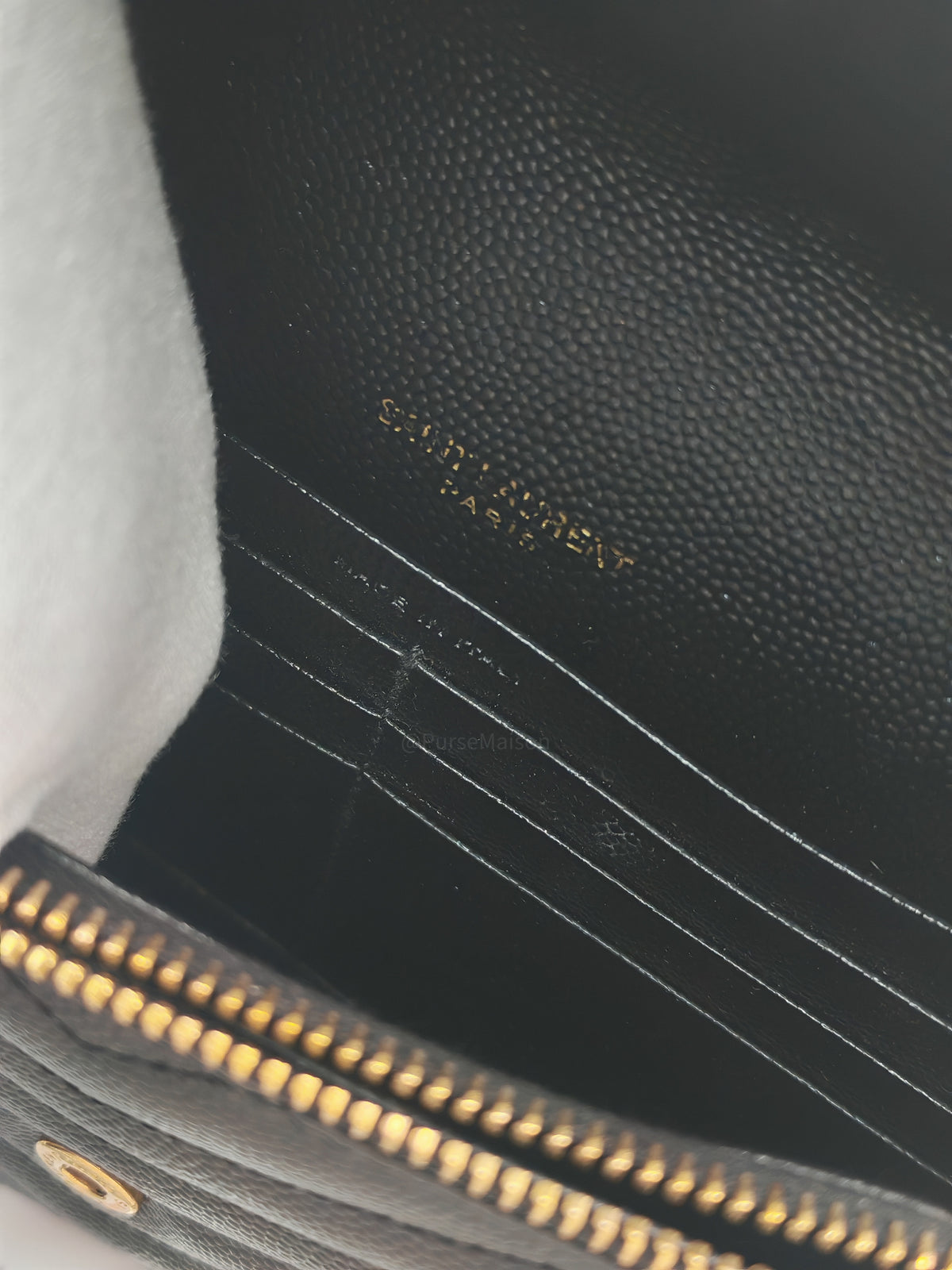 Yves Saint Laurent Portefeuille Wallet on Chain in Black Chevron Graine De Poudre Leather Gold Hardware