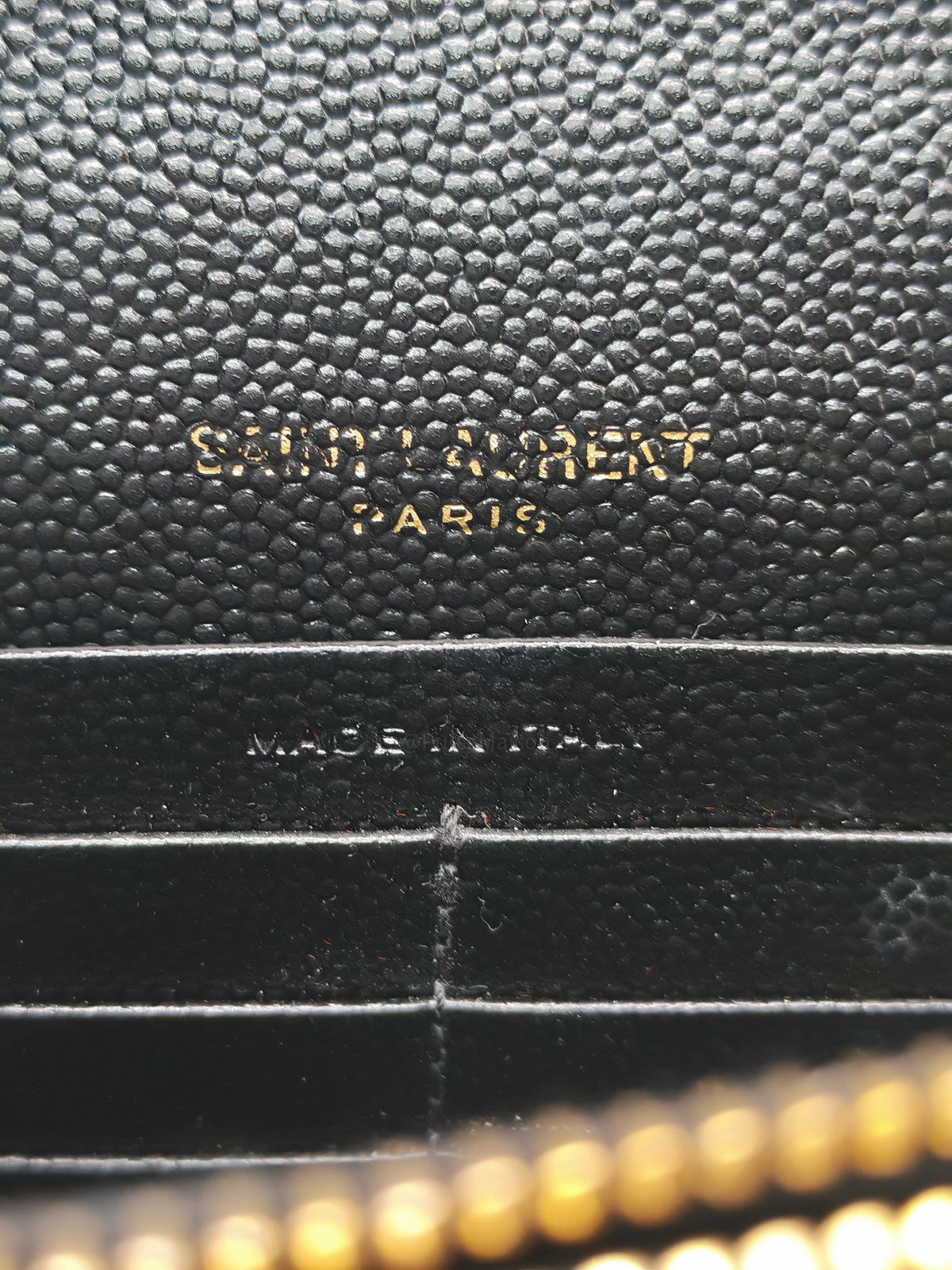 Yves Saint Laurent Portefeuille Wallet on Chain in Black Chevron Graine De Poudre Leather Gold Hardware