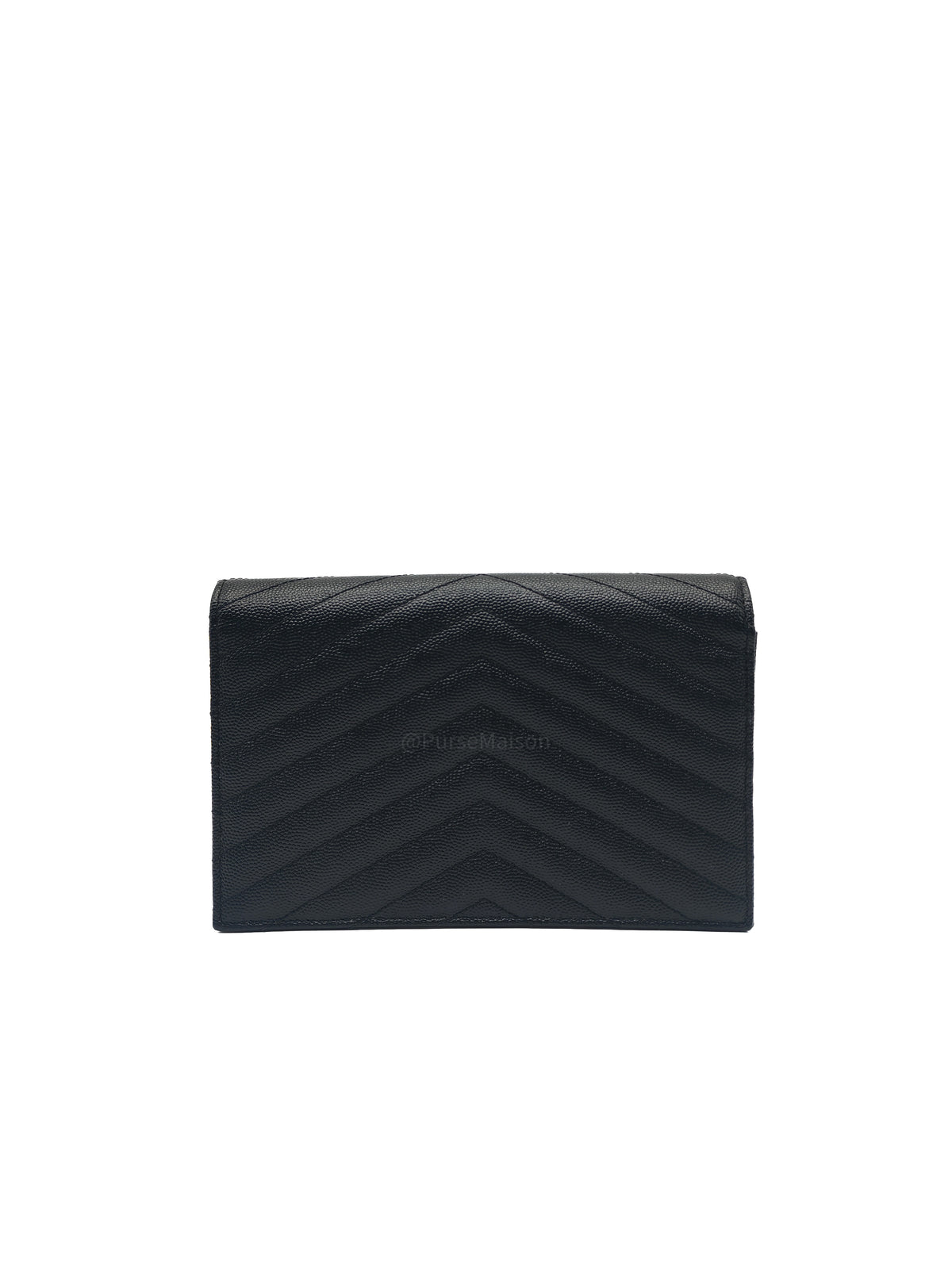 Yves Saint Laurent Portefeuille Wallet on Chain in Black Chevron Graine De Poudre Leather Gold Hardware