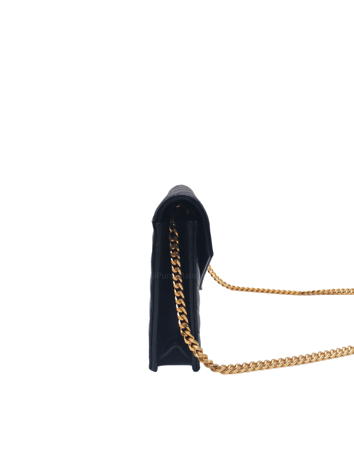 Yves Saint Laurent Portefeuille Wallet on Chain in Black Chevron Graine De Poudre Leather Gold Hardware