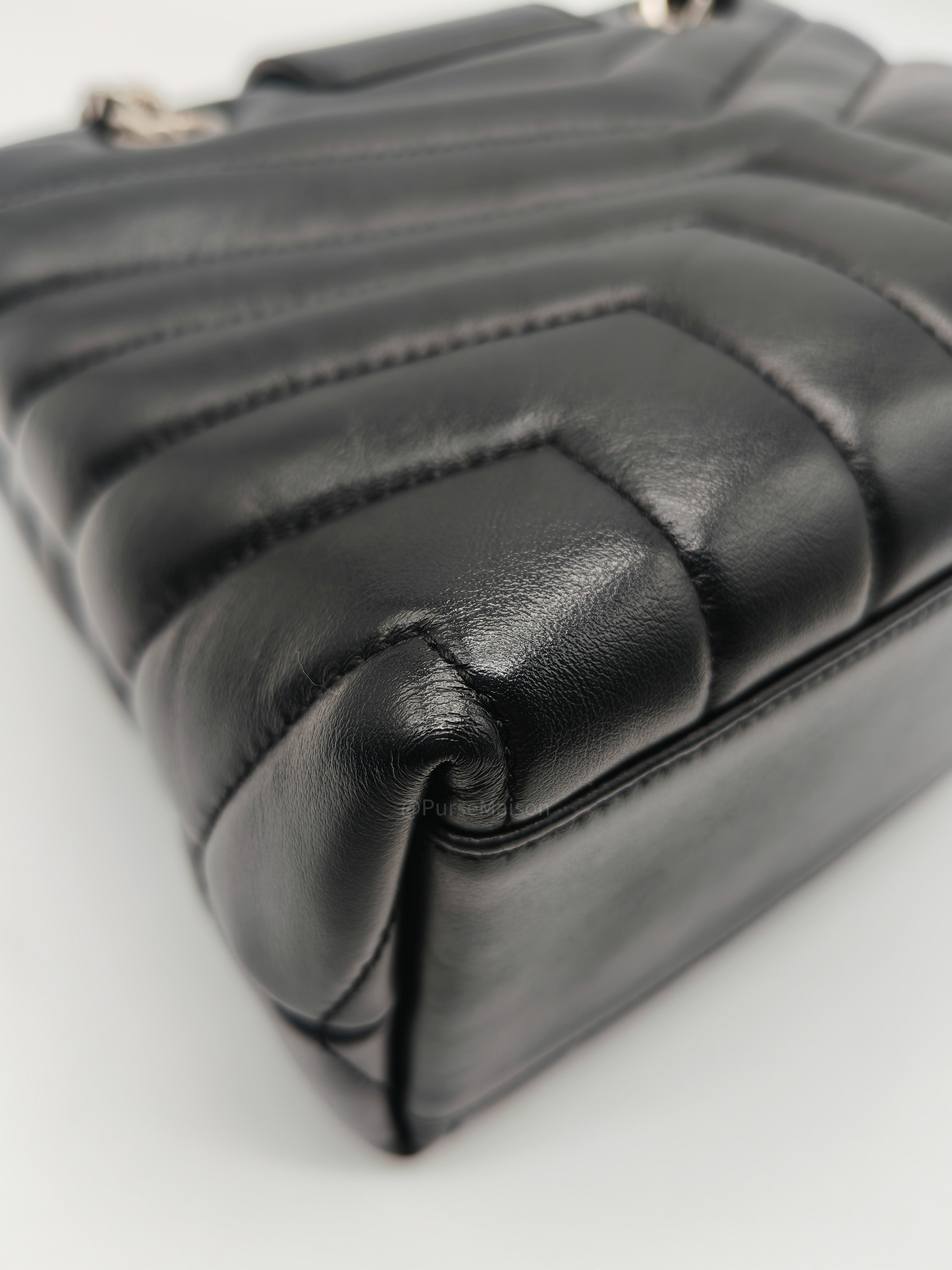 Yves Saint Laurent Loulou Shopping Tote Bag in Black Y Quilted Calfskin Leather and Silver Hardware
