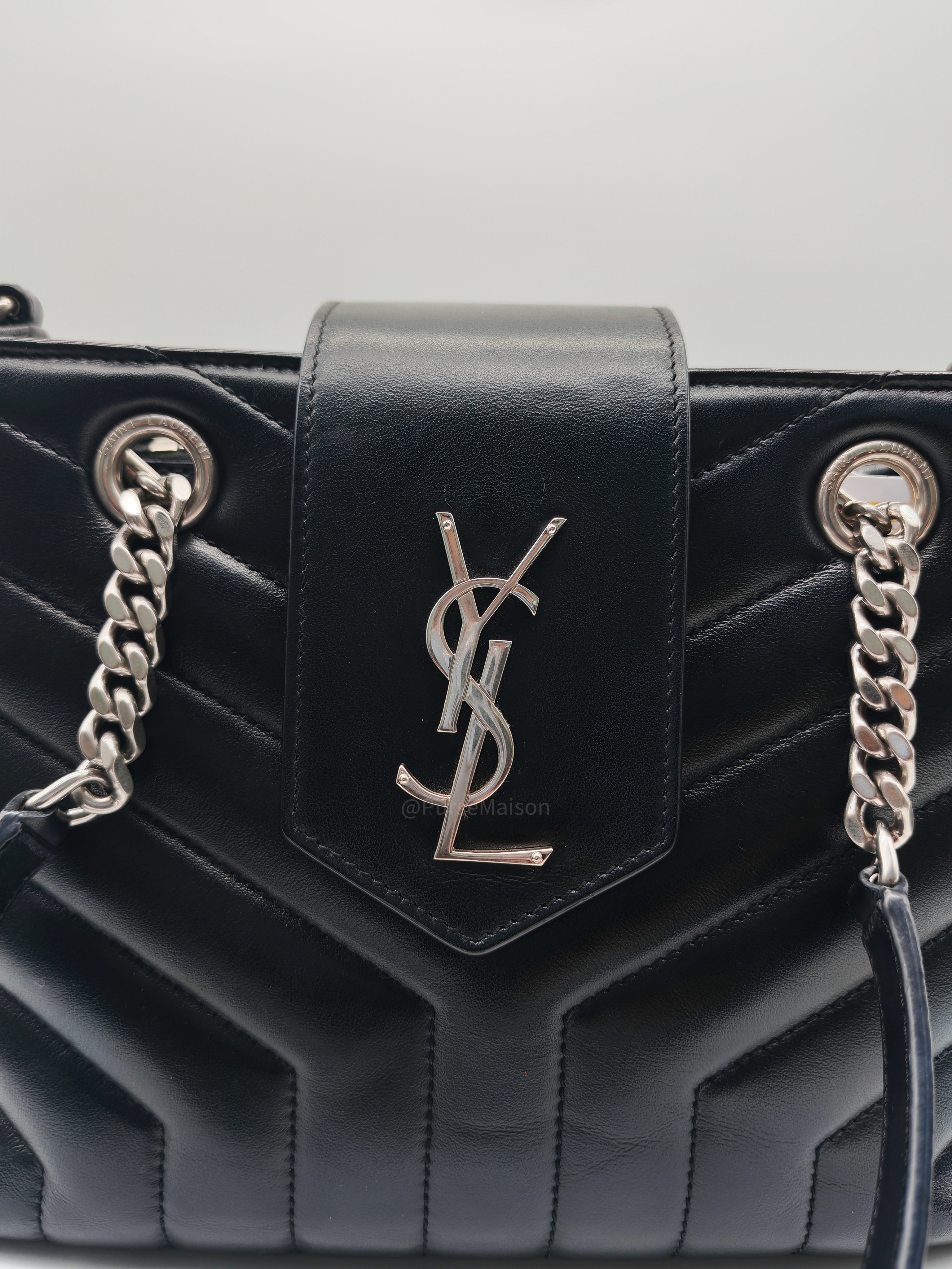 Yves Saint Laurent Loulou Shopping Tote Bag in Black Y Quilted Calfskin Leather and Silver Hardware