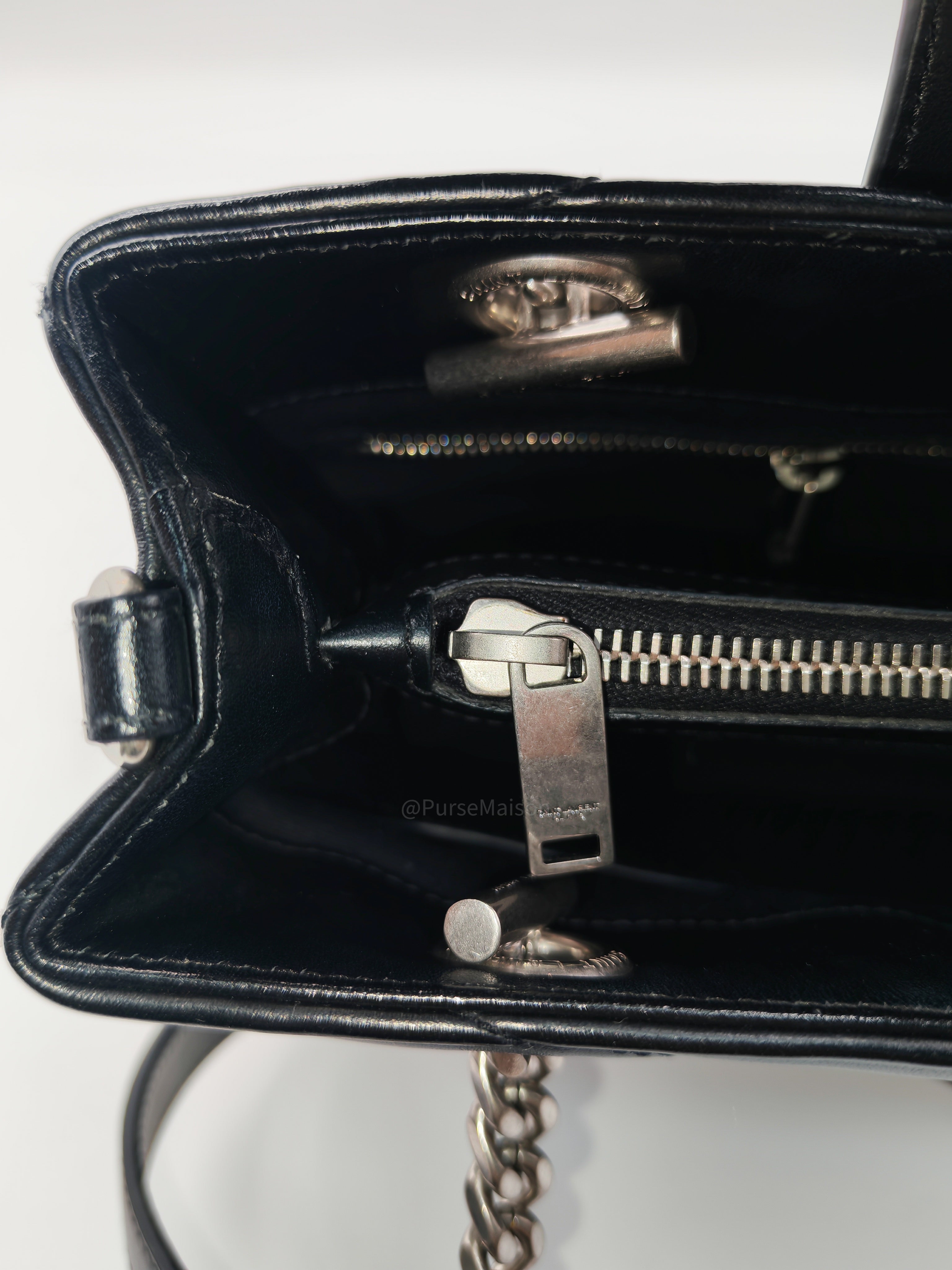 Yves Saint Laurent Loulou Shopping Tote Bag in Black Y Quilted Calfskin Leather and Silver Hardware