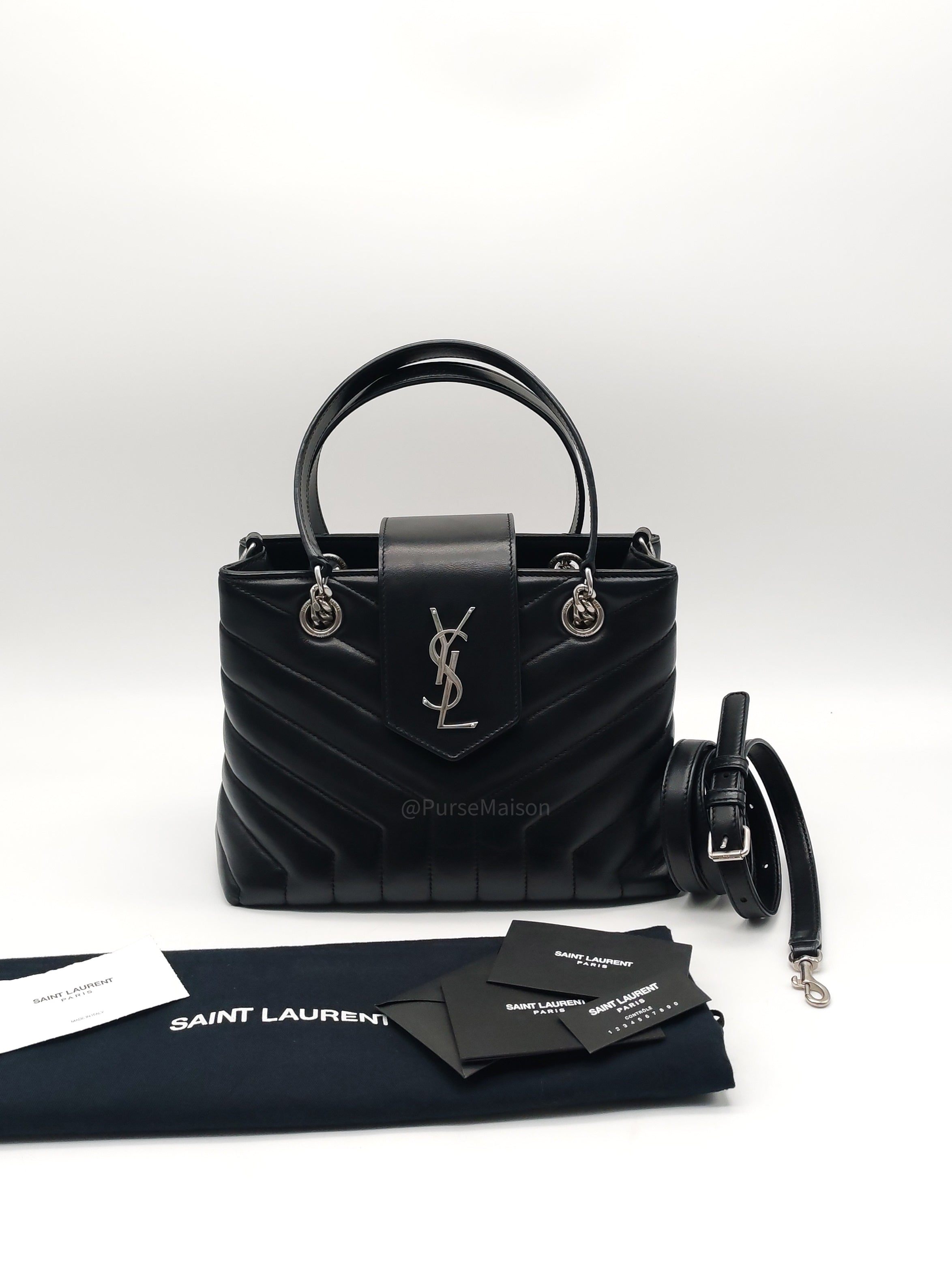 Yves Saint Laurent Loulou Shopping Tote Bag in Black Y Quilted Calfskin Leather and Silver Hardware