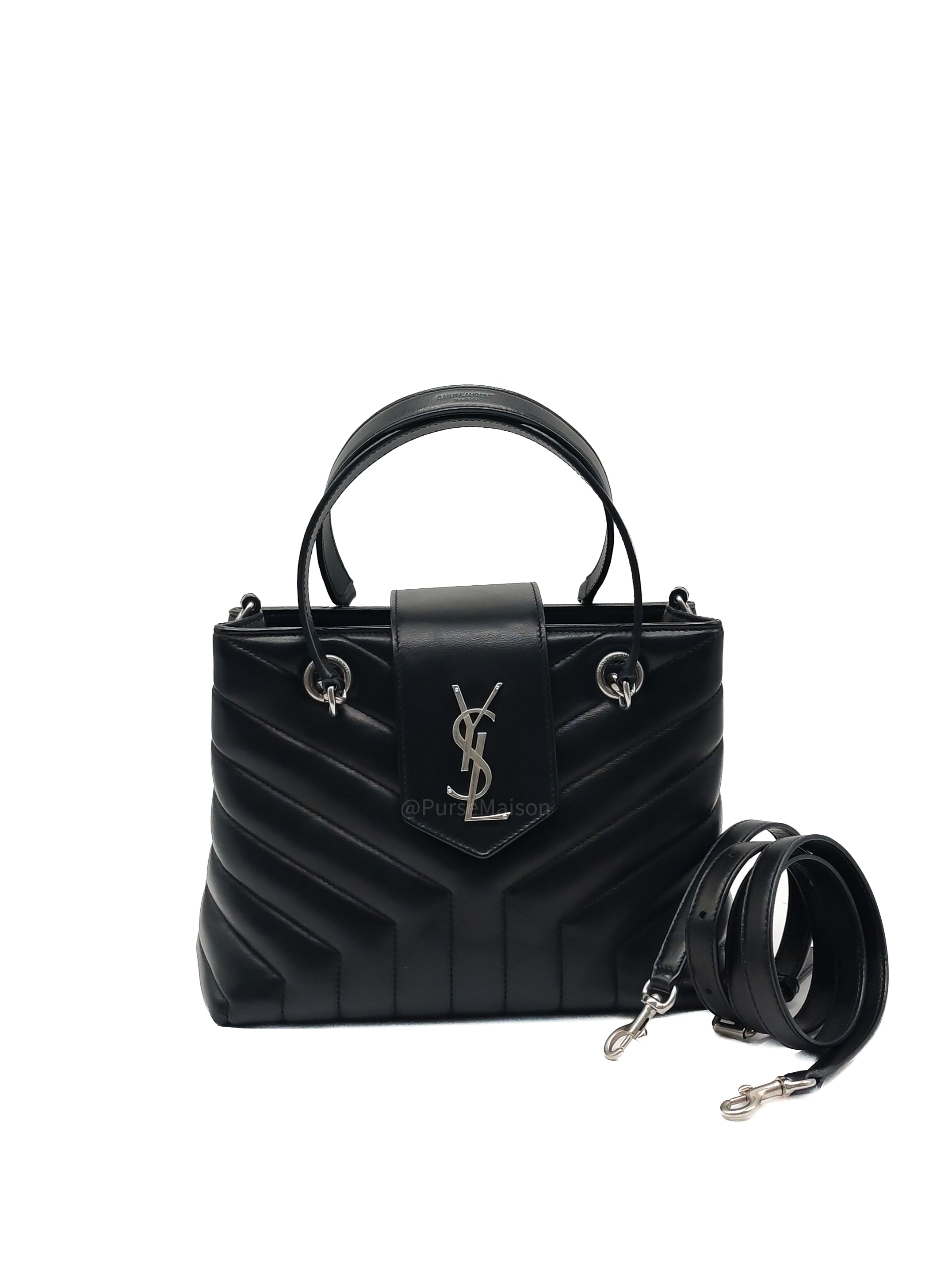 Yves Saint Laurent Loulou Shopping Tote Bag in Black Y Quilted Calfskin Leather and Silver Hardware