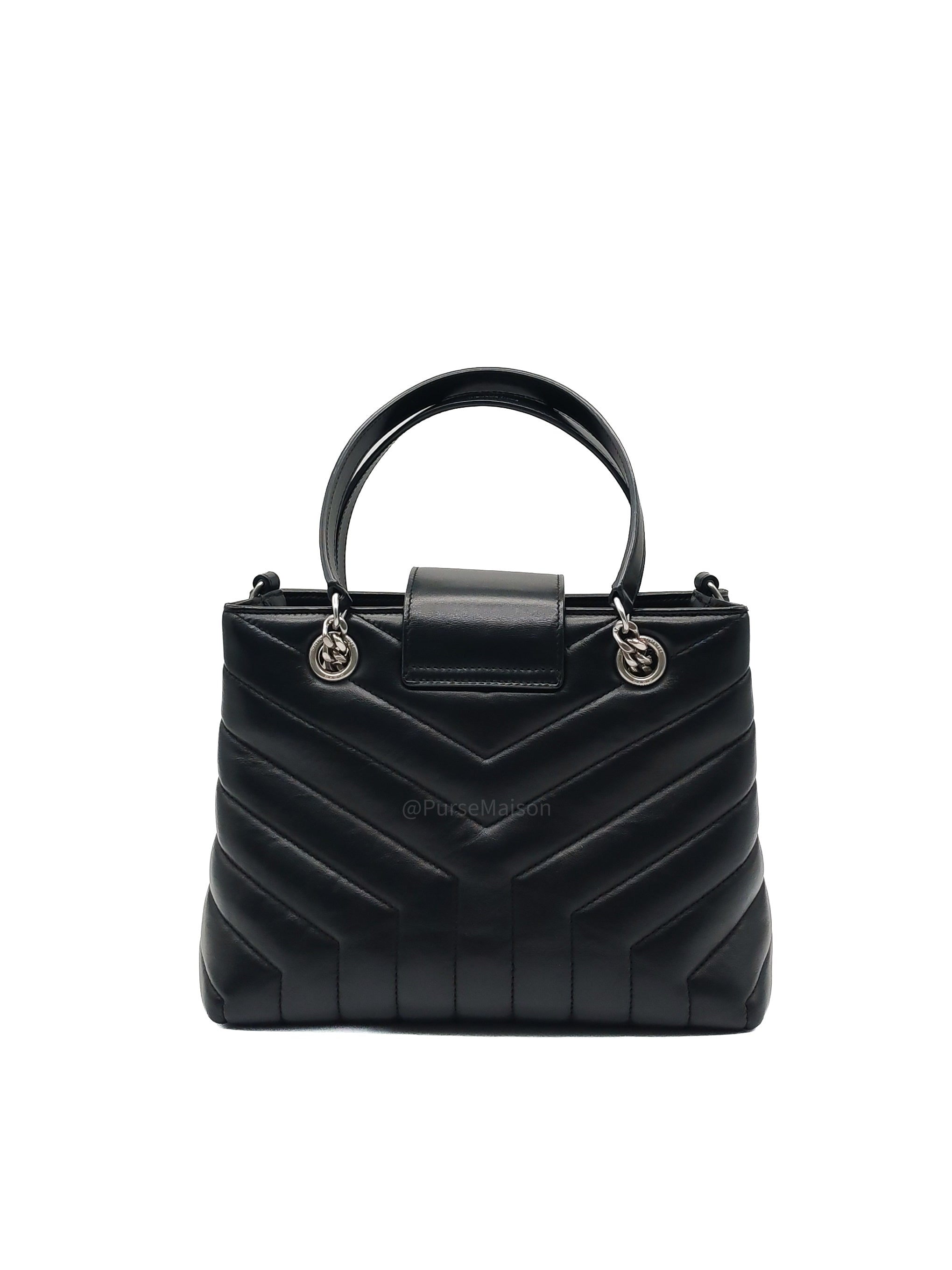 Yves Saint Laurent Loulou Shopping Tote Bag in Black Y Quilted Calfskin Leather and Silver Hardware