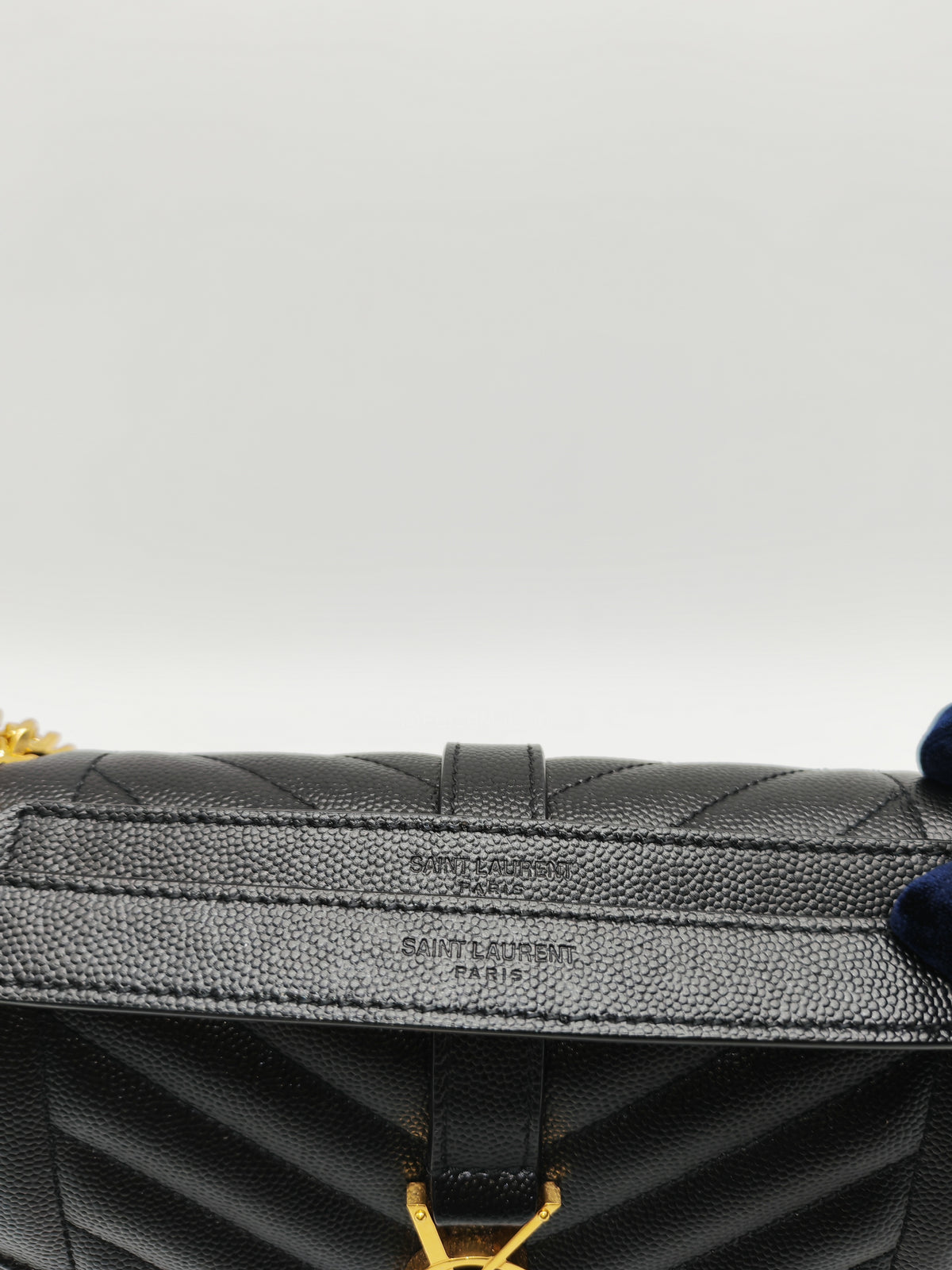 Yves Saint Laurent Envelope Shoulder Bag Medium in Black Quilted Grained de Poudre Embossed Leather and Gold Hardware